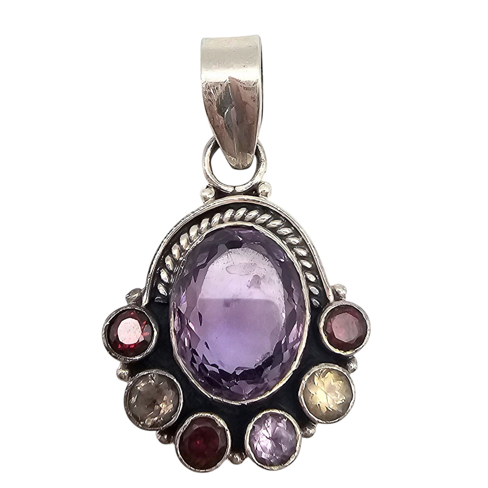 Multi-Gemstone Sterling Silver Pendant 8.1 G: Multi-Gemstone Sterling Silver Pendant 8.1 G