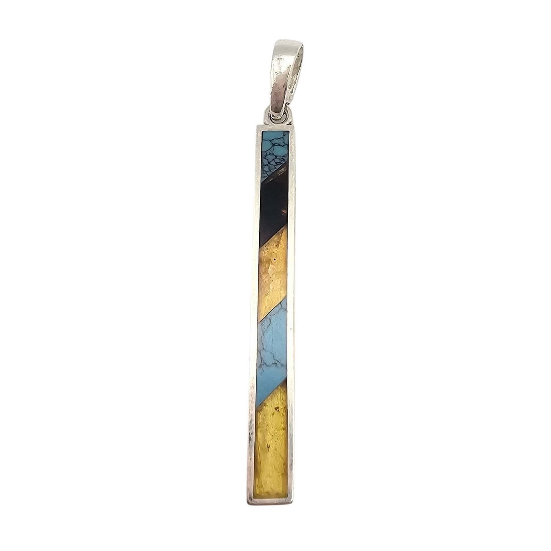 New Polish Amber Turquoise Sterling Silver Pendant 4.1 G: New Polish Amber Turquoise Sterling Silver Pendant 4.1 G