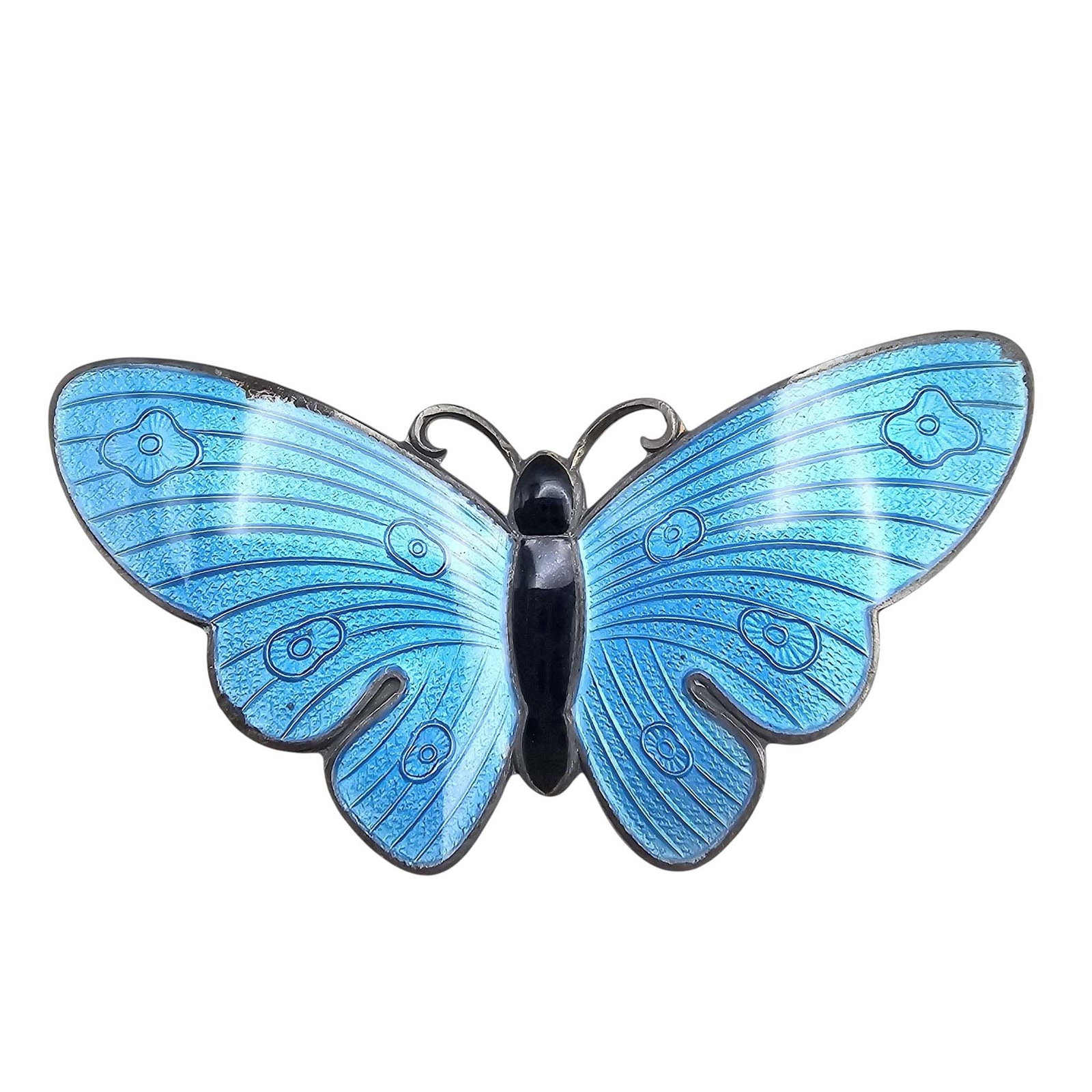 Signed Norway Enamel Sterling Silver Blue Butterfly Brooch 13.5 G (1 of 4)