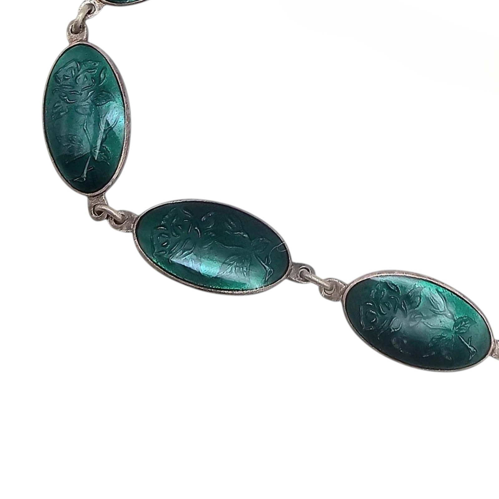 Green Enamel Sterling Silver Bracelet 17.9 G: Green Enamel Sterling Silver Bracelet 17.9 G