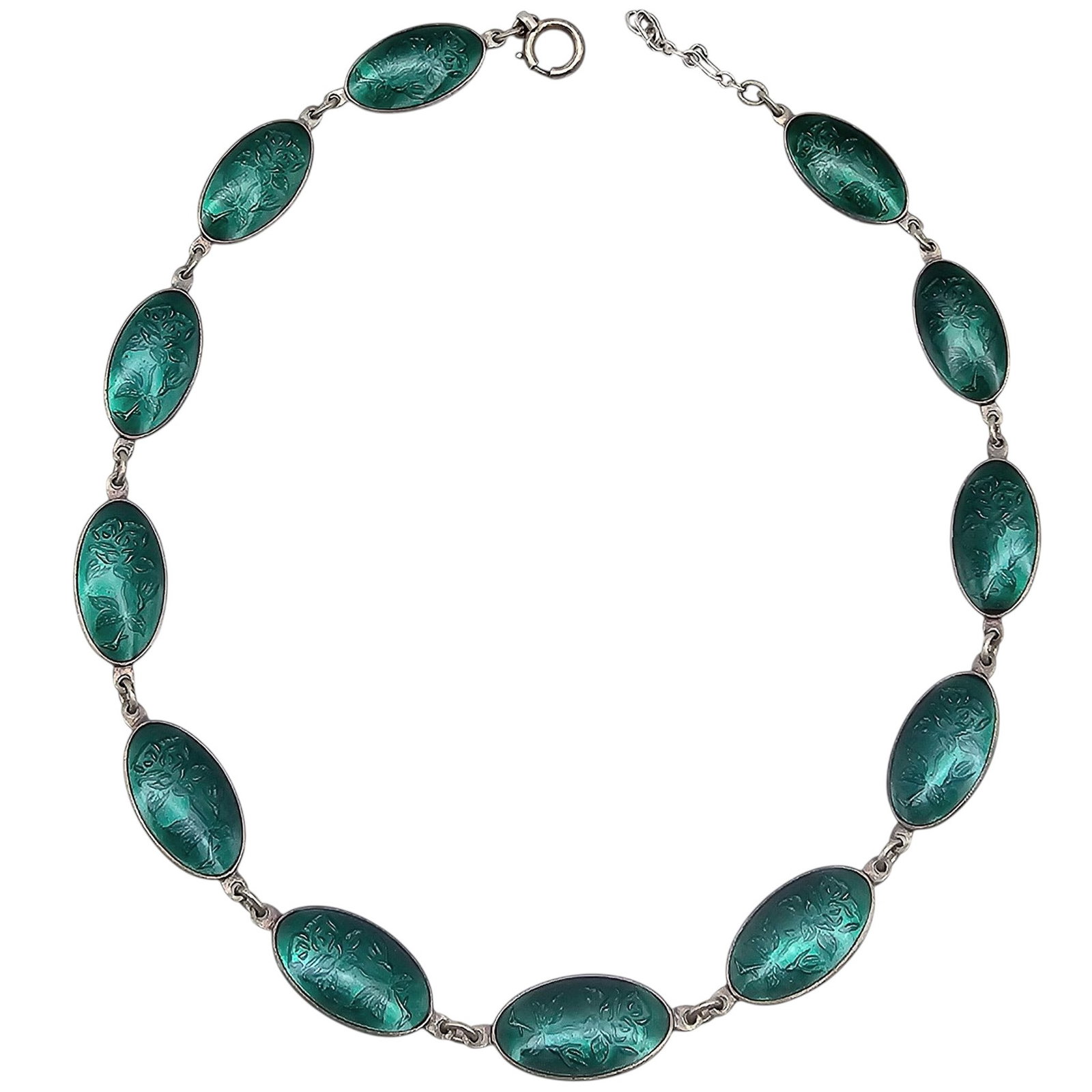 Green Enamel Sterling Silver Necklace 33.7 G: Green Enamel Sterling Silver Necklace 33.7 G