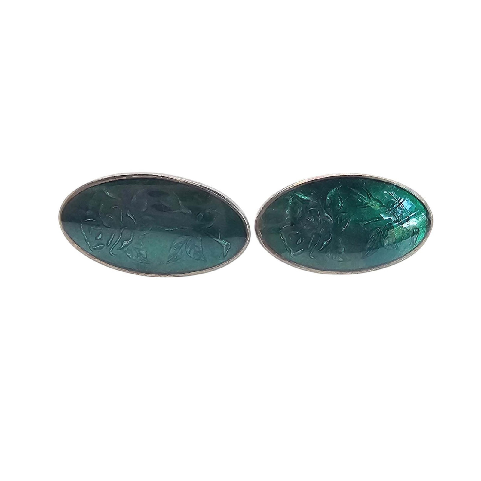 Green Enamel Sterling Silver Earrings 6.1 G: Green Enamel Sterling Silver Earrings 6.1 G