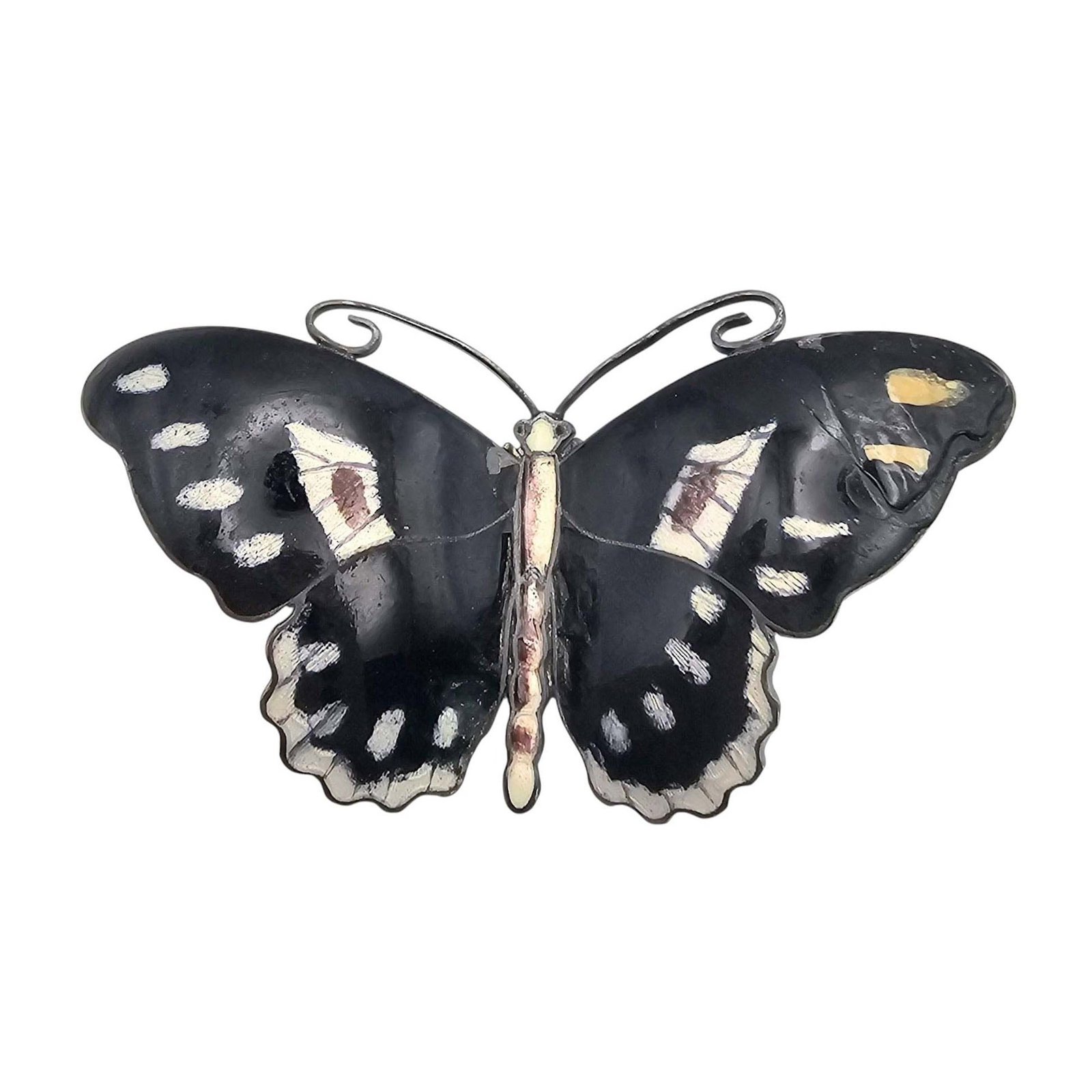 Signed Enamel Sterling Silver Butterfly Brooch 16.9 G: Signed Enamel Sterling Silver Butterfly Brooch 16.9 G