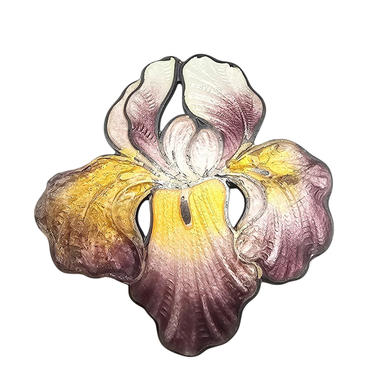 Foster & Bailey Enamel Sterling Silver Iris Flower Brooch 8.2 G (1 of 4)