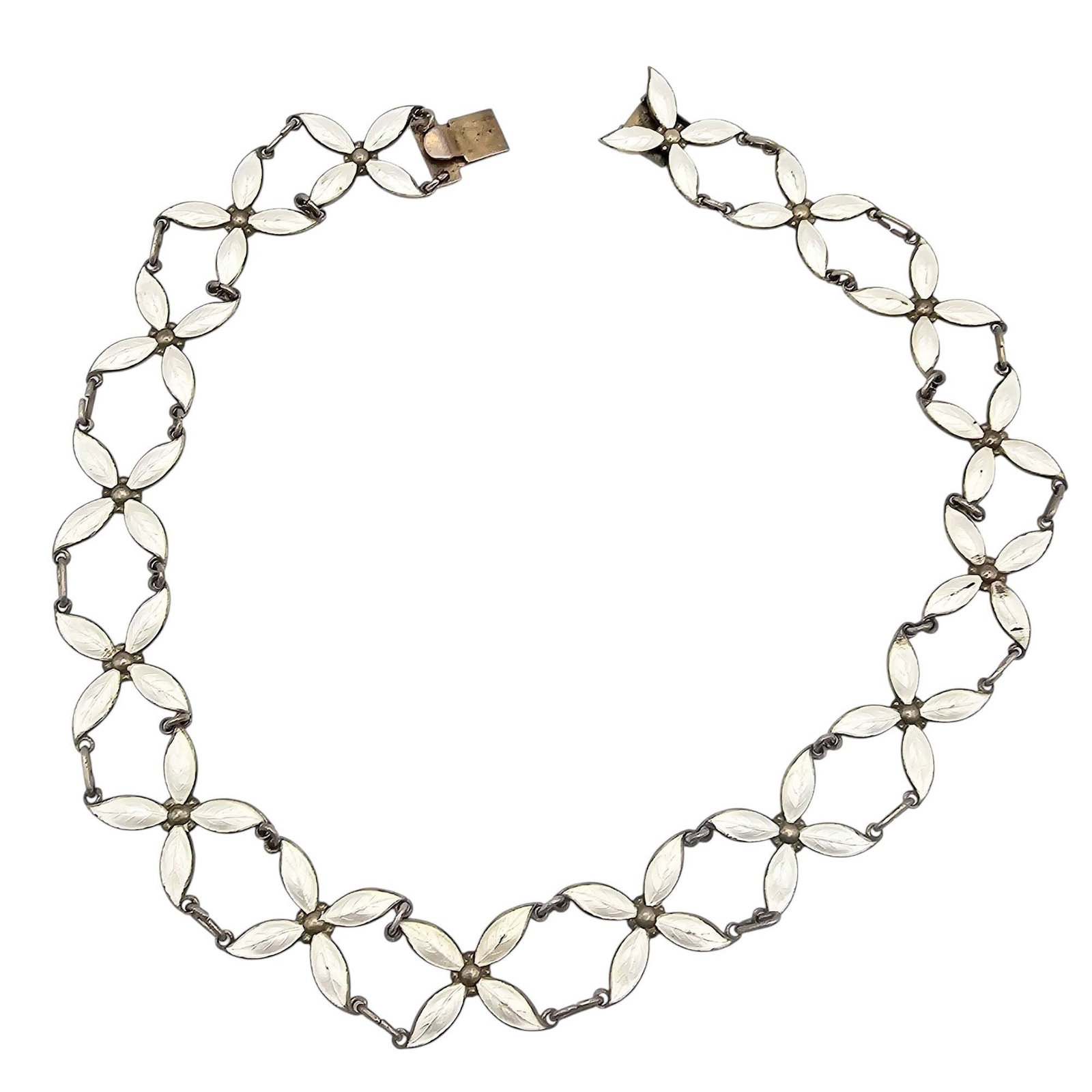 Johannes Bronee Danish White Enamel Sterling Silver Necklace 27.8 G: Johannes Bronee Danish White Enamel Sterling Silver Necklace 27.8 G, signed '925S JB'