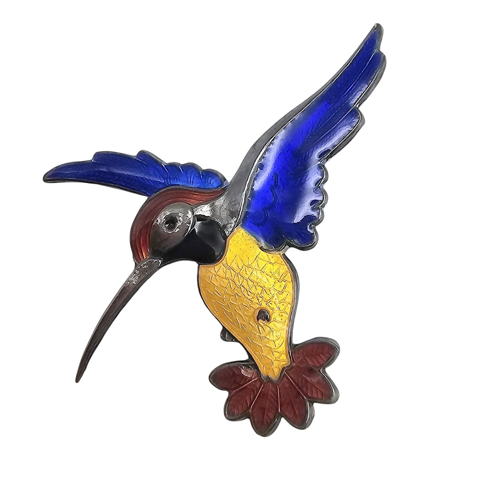 VB Denmark Guilloche Enamel Sterling Silver Hummingbird Brooch 4.6 G.: VB Denmark Guilloche Enamel Sterling Silver Hummingbird Brooch 4.6 G.