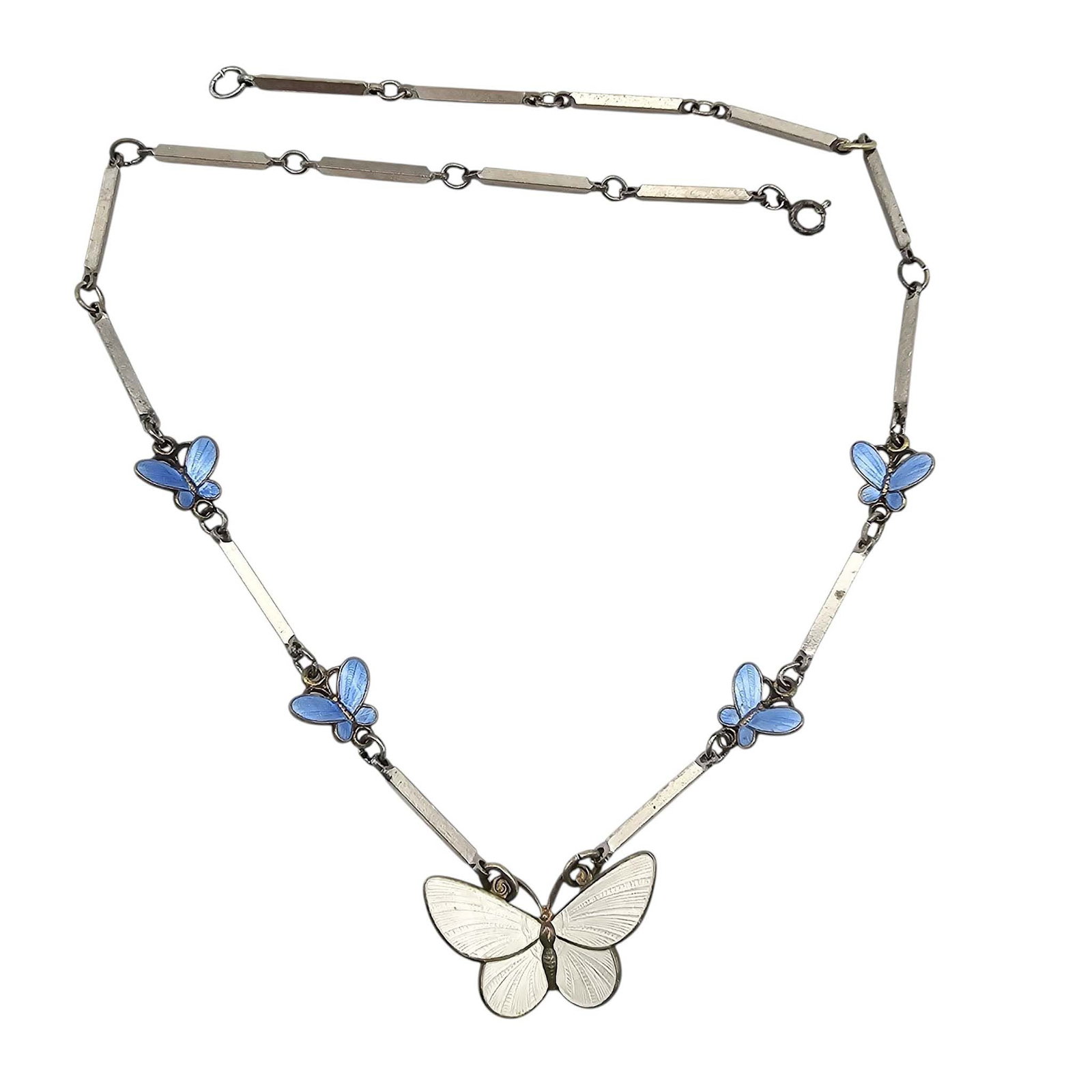 David Andersen Norway Enamel Sterling Silver Butterfly Necklace 15.2 G (1 of 4)