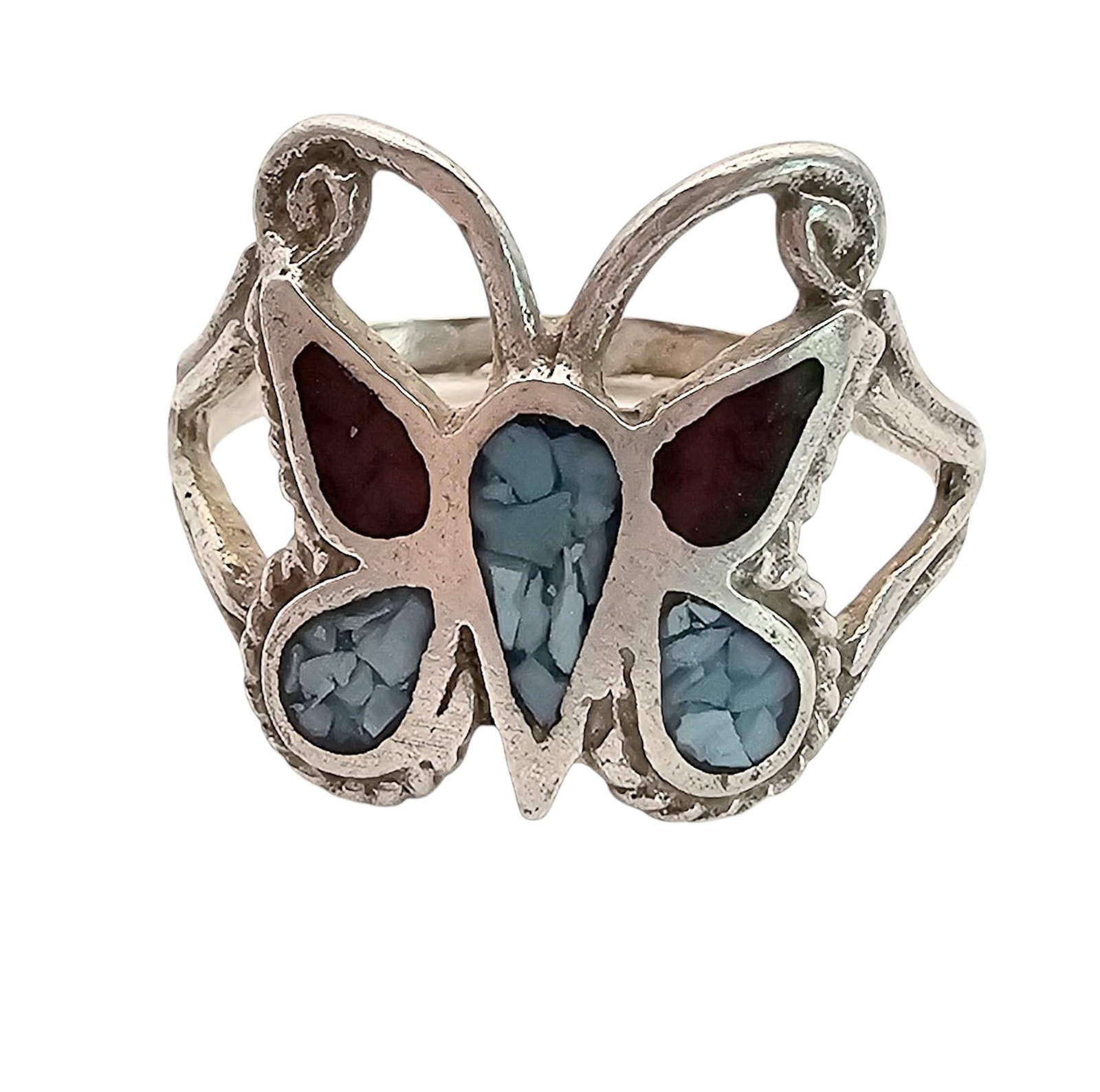 Navajo Crushed Coral Turquoise Sterling Silver Butterfly Ring Size 5.5 2.2 G: Navajo Crushed Coral Turquoise Sterling Silver Butterfly Ring Size 5.5 2.2 G