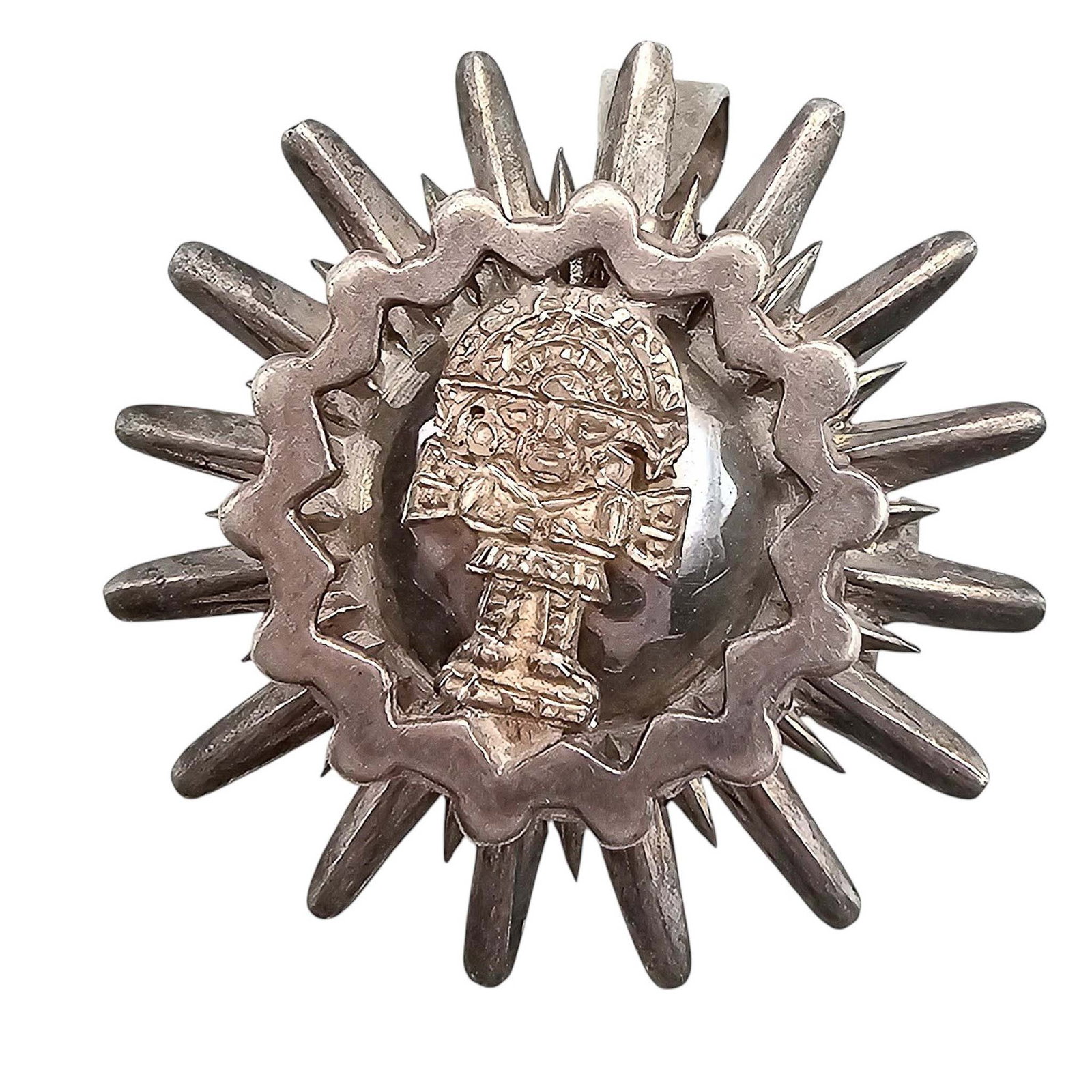 Sterling Silver Aztec Sun Brooch Pendant 6.2 G (1 of 4)