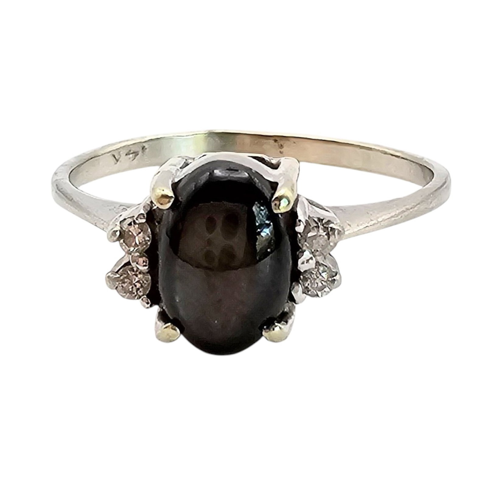 14K White Gold Black Lindy Star Sapphire Diamond Ring Size 5.75 2.1 G: 14K White Gold Black Lindy Star Sapphire Diamonds Ring size 5.75 2.1 G