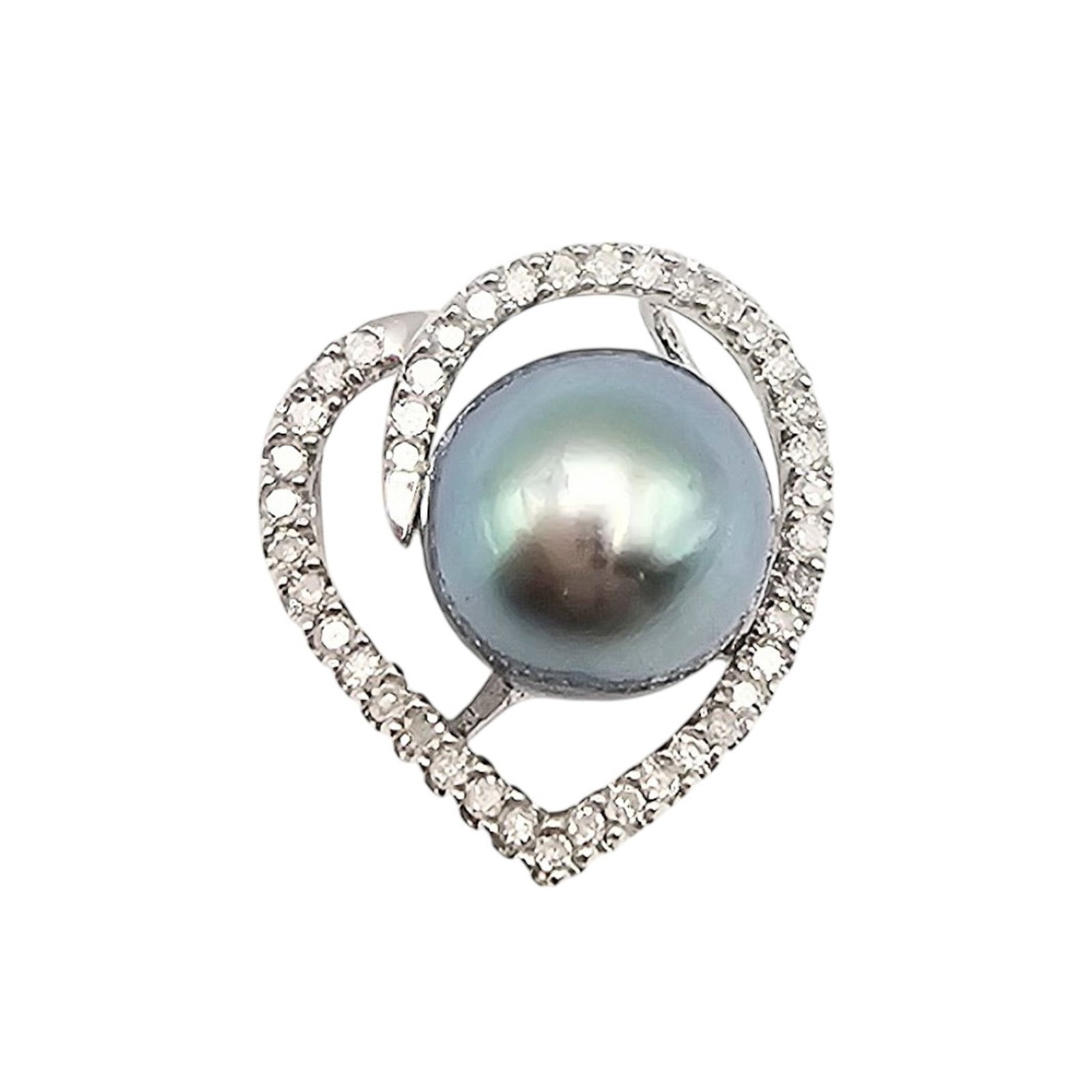 PTS Tahitian Pearl Diamond 14K White Gold Pendant 2.6 G: PTS Tahitian Pearl Diamond 14K White Gold Pendant 2.6 G