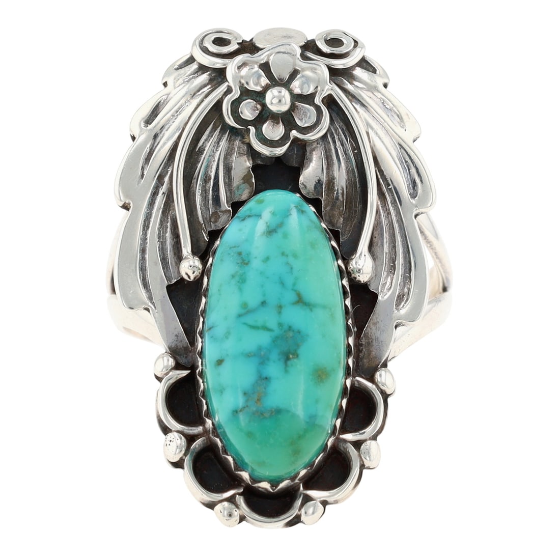 Henriette Yesele Navajo Sterling Turquoise Blossom Ring Sz 9: Henriette Yesele Navajo Sterling Turquoise Blossom Ring Sz 9, 8g