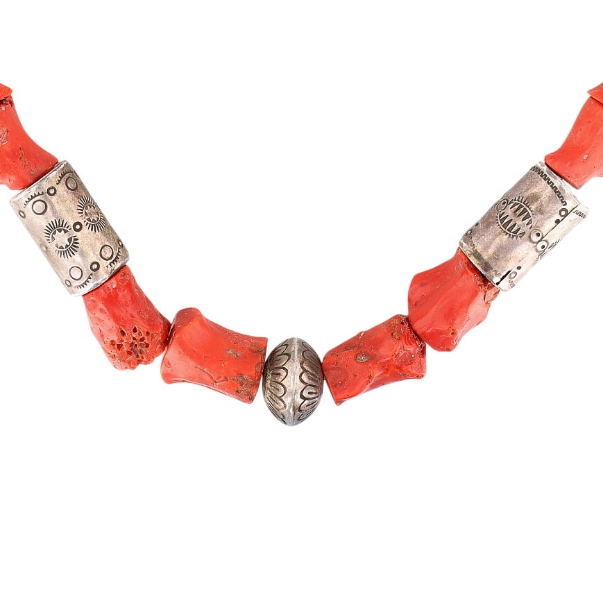 Vintage Santo Domingo Sterling Stamped Coral Beaded Necklace (1 of 5)