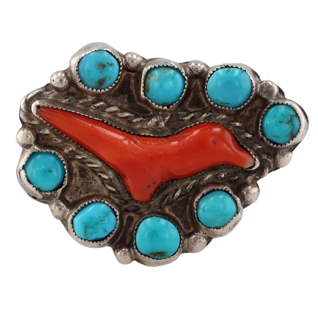 Vintage Navajo Sterling Multi-Stone Ring Sz 7.25: Vintage Navajo Sterling Multi-Stone Ring Sz 7.25, 9g-Coral, Turquoise