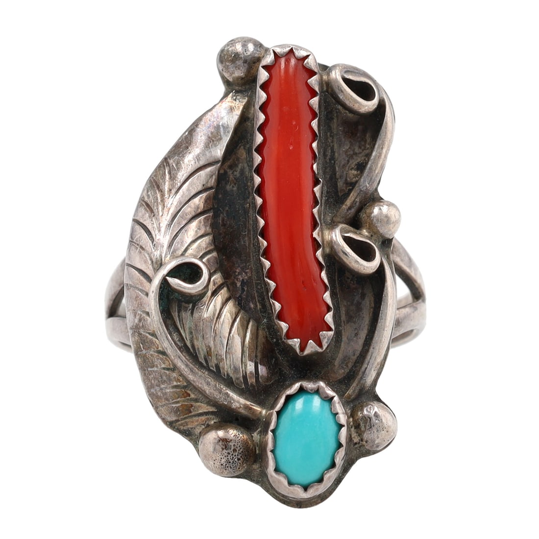 Birdie Desiderin Navajo Sterling Multi-Stone Ring Sz 7.5: Birdie Desiderin Navajo Sterling Multi-Stone Ring Sz 7.5, 5g-Coral, Turquoise