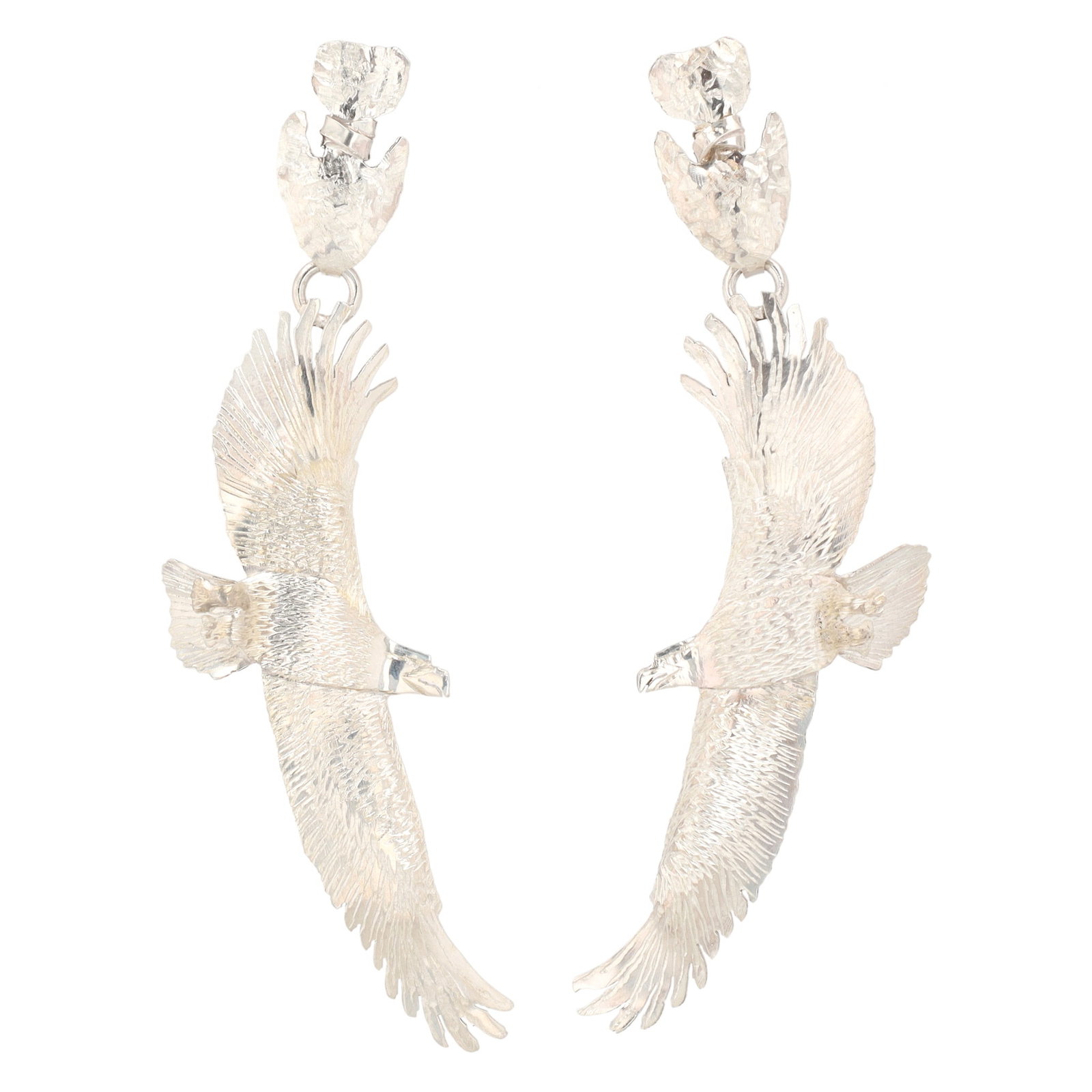 Will Arviso Navajo Plain Silver Eagle Stud Dangle Earrings