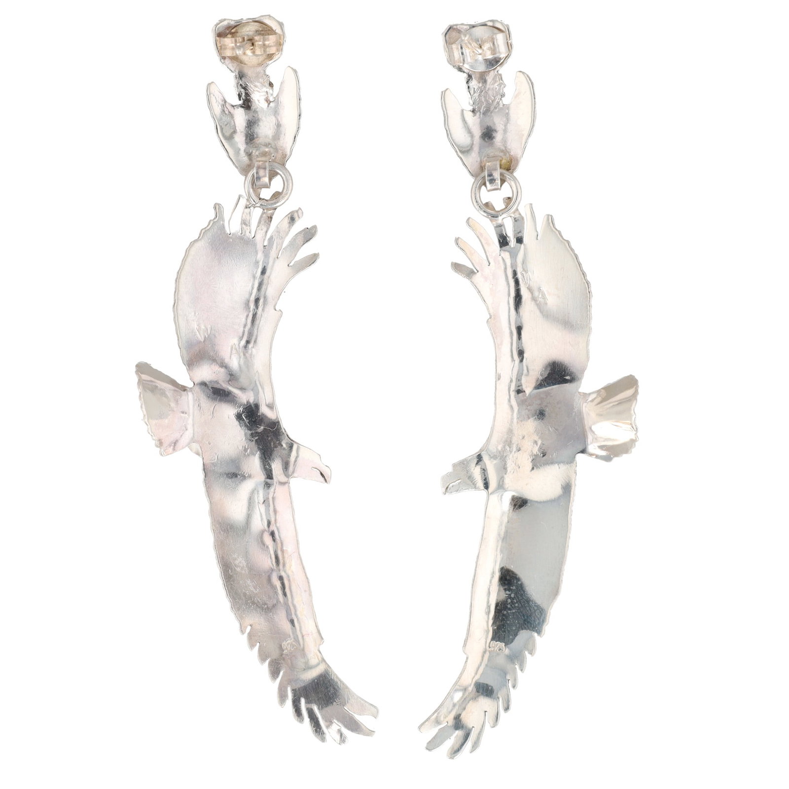 Will Arviso Navajo Plain Silver Eagle Stud Dangle Earrings - 2