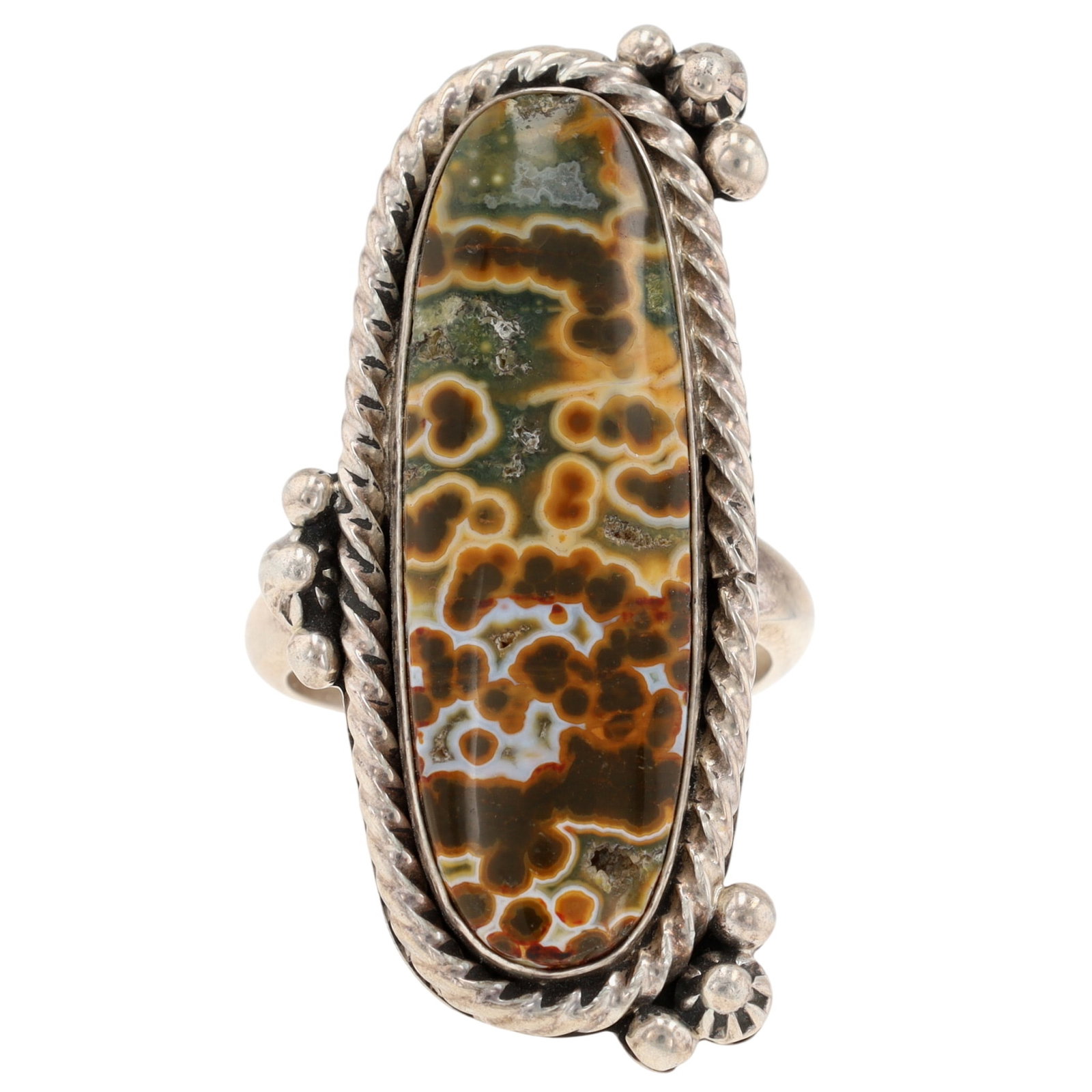 Francis Fred Navajo Sterling Leopard Jasper Ring Sz 11.5: Francis Fred Navajo Sterling Leopard Jasper Ring Sz 11.5, 16g