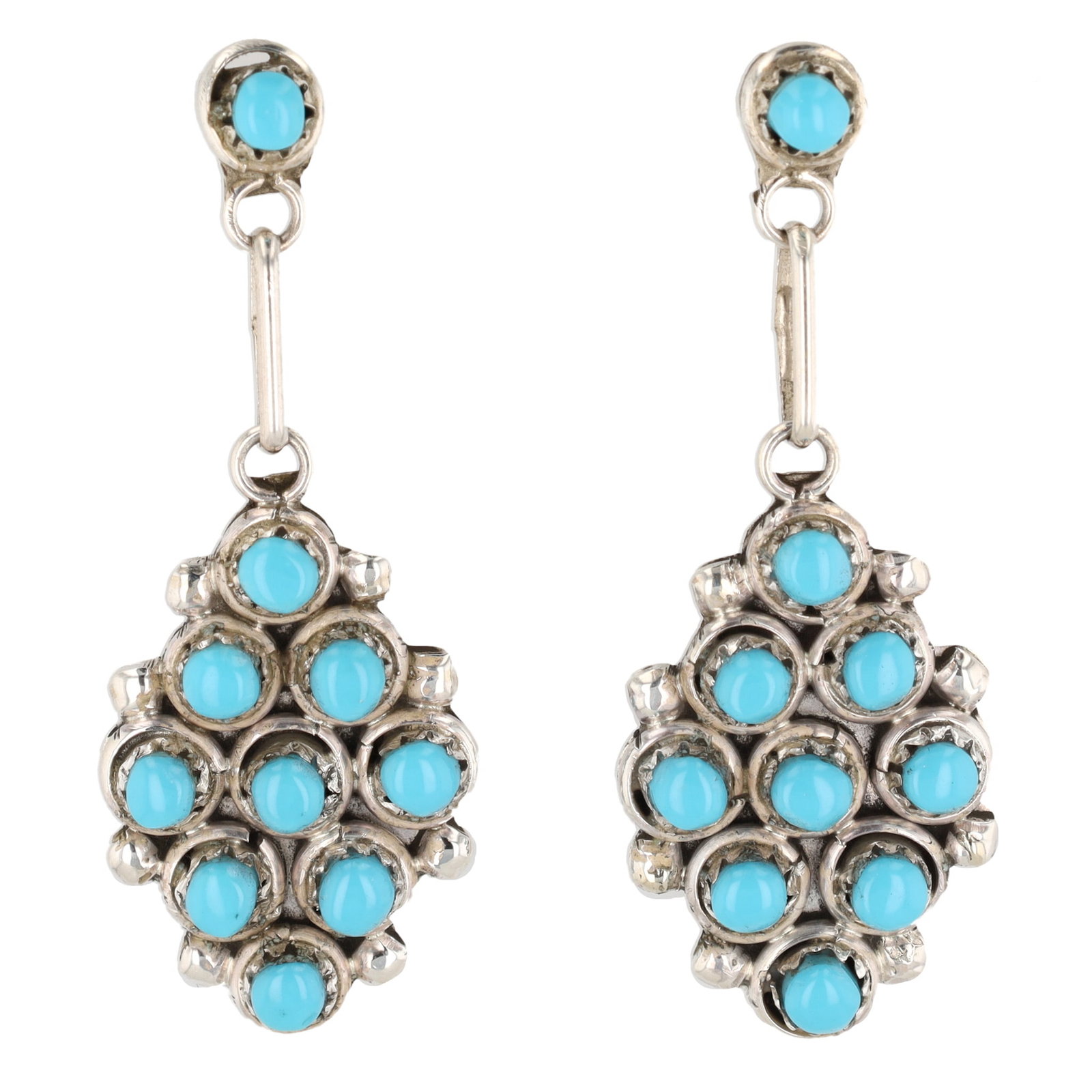 Davis Kaamasee Zuni Sterling Kingman Turquoise Stud Dangle Earrings: Davis Kaamasee Zuni Sterling Kingman Turquoise Stud Dangle Earrings 9g