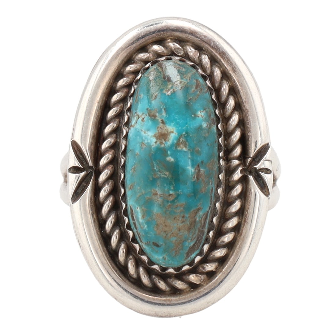Signed Navajo Sterling Turquoise Ring Sz 7: Signed 'BB' Navajo Sterling Turquoise Ring Sz 7, 7g
