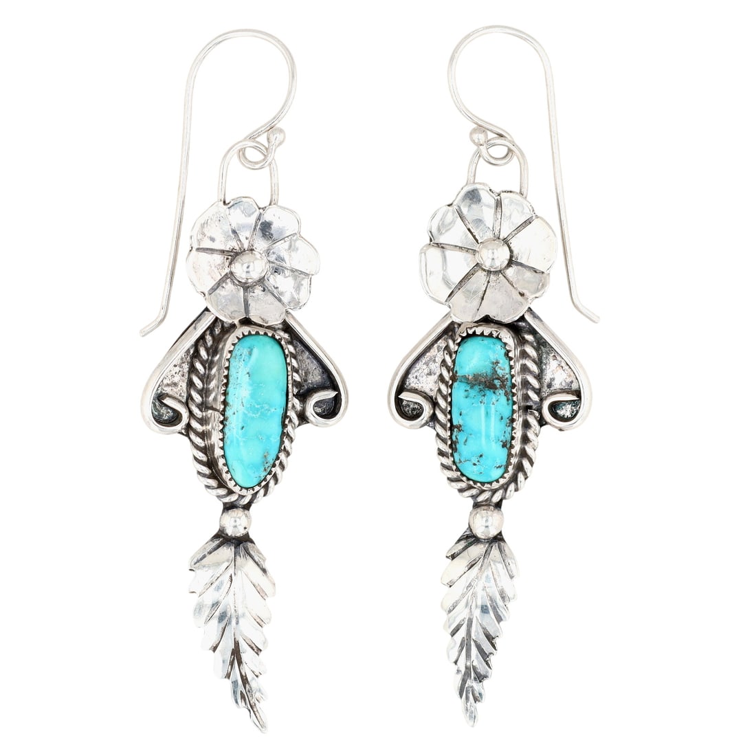 Vintage Navajo Sterling Turquoise Earrings: Vintage Navajo Sterling Turquoise Hook Earrings 11g