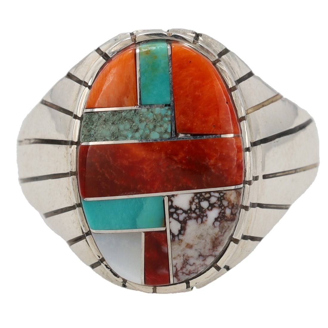 Ray Jack Navajo Sterling Multi-Stone Inlay Ring Sz 12 (1 of 6)