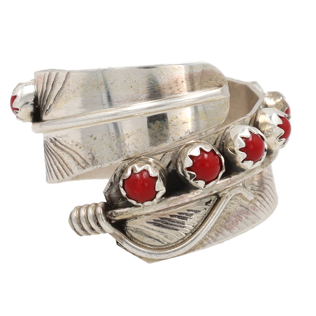 Chester Charlie Navajo Sterling Coral Feather Adjustable Ring: Chester Charlie Navajo Sterling Coral Feather Adjustable Ring Sz 7.5