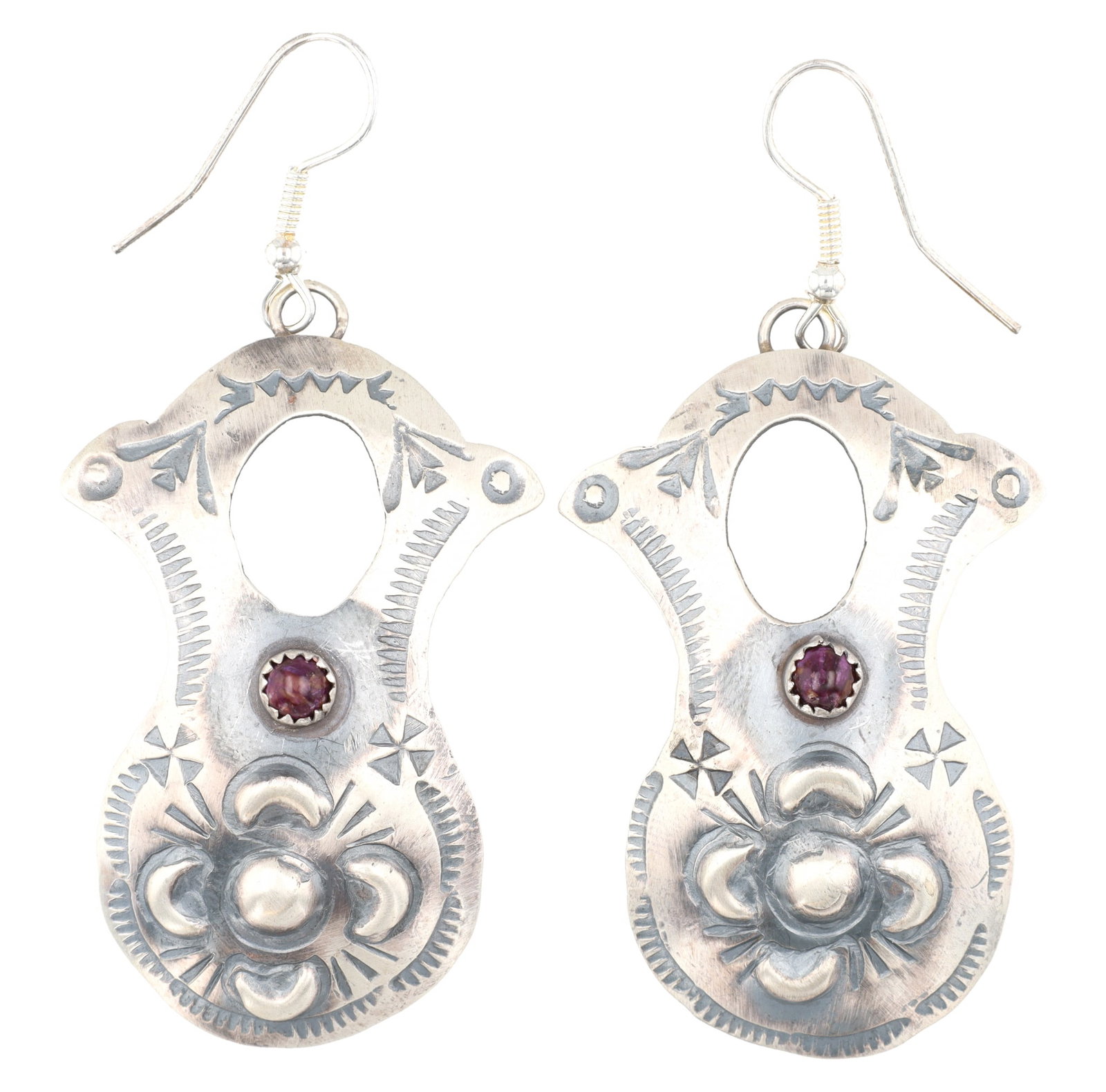 Tim Yazzie Navajo Sterling Spiny Oyster Earrings: Tim Yazzie Navajo Sterling Spiny Oyster Hook Earrings 9g