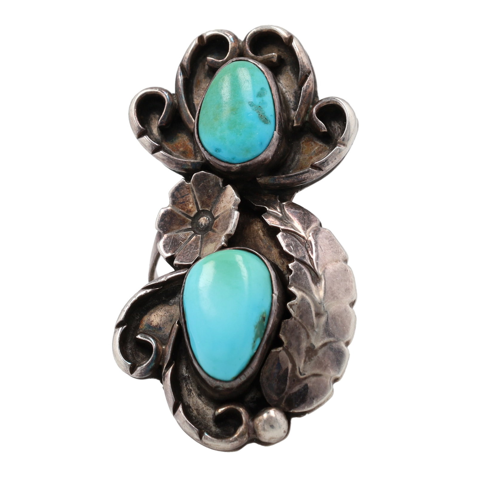 Vintage Navajo Sterling Turquoise Blossom Ring Sz 6.5 (1 of 5)
