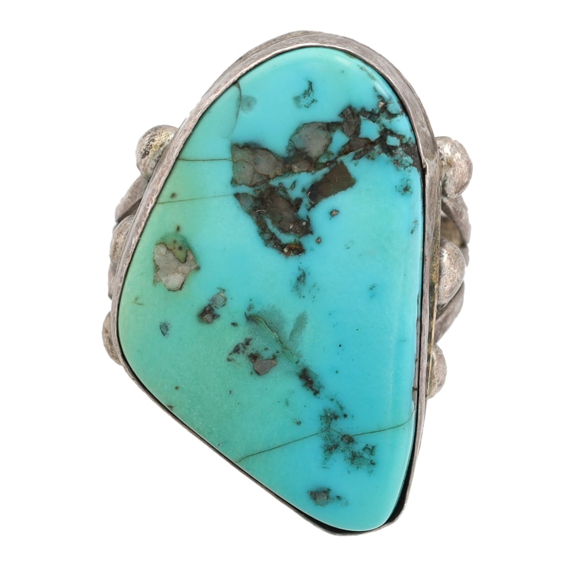 Vintage Navajo Sterling Turquoise Ring Sz 7.5: Vintage Navajo Sterling Turquoise Ring Sz 7.5, 8.5gThere is cracking of the stone - please reference pictures. Sold as-is.