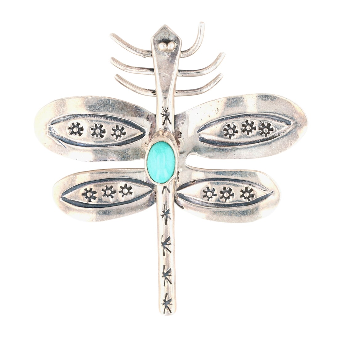 Irene Platero Navajo Sterling Turquoise Dragonfly Brooch: Irene Platero Navajo Sterling Turquoise Dragonfly Brooch 5.5g