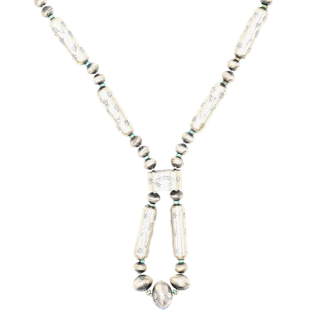 Sophia Becenti Navajo Sterling Barrel Turquoise Necklace: Sophia Becenti Navajo Sterling Barrel Turquoise Necklace 91g