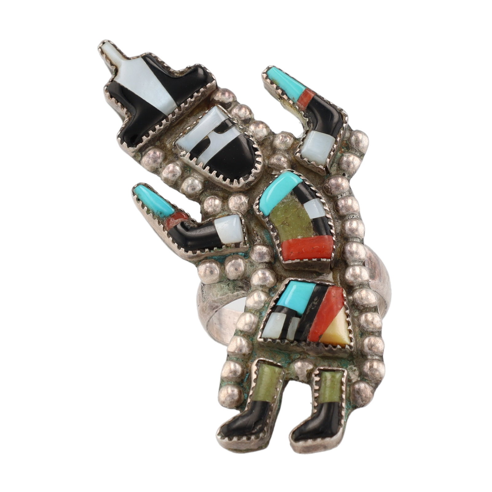 Angela Cellicion Zuni Sterling Multi-Stone Inlay Rainbow Man Ring Sz 6.75 (1 of 6)