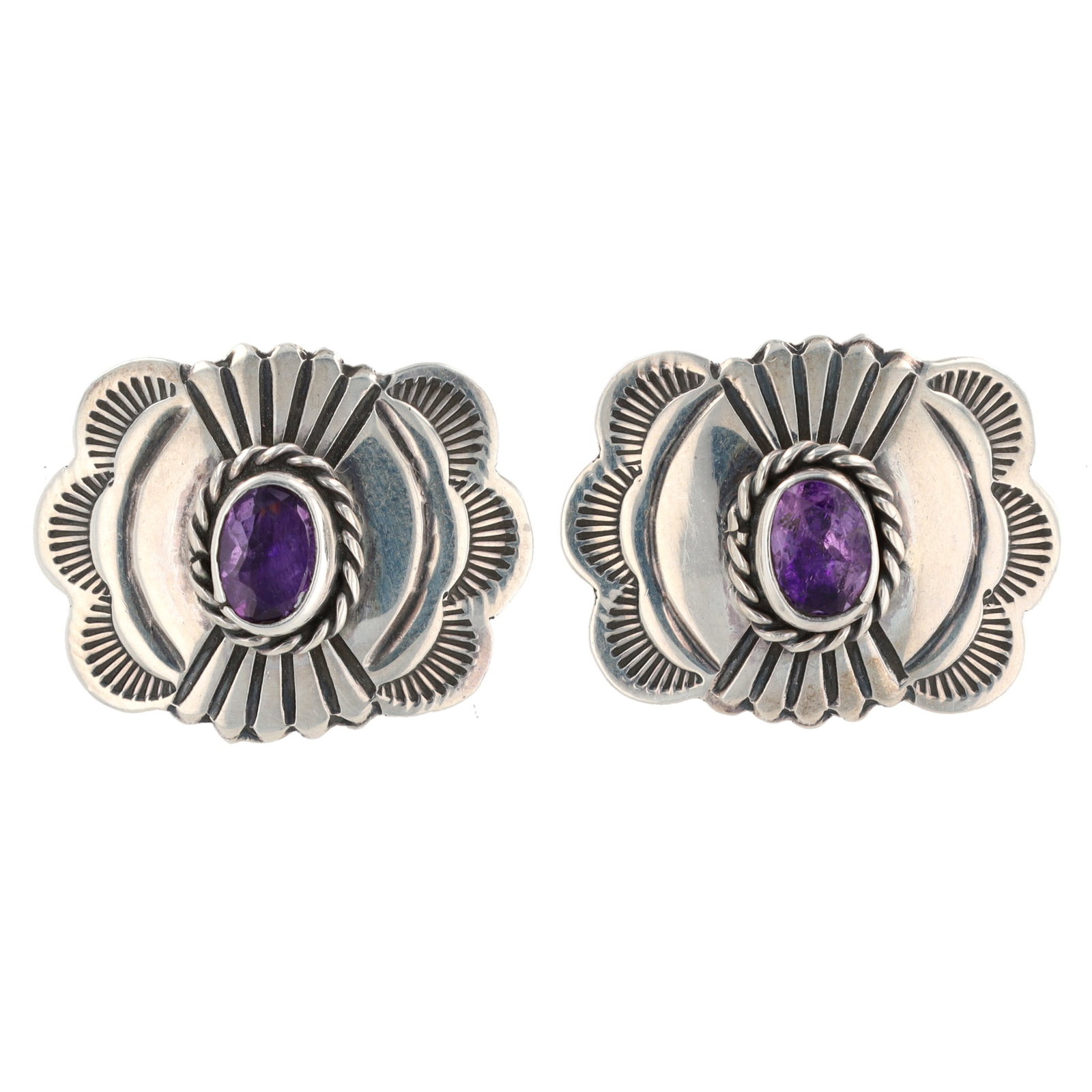 Navajo Sterling Amethyst Stud Earrings (1 of 4)