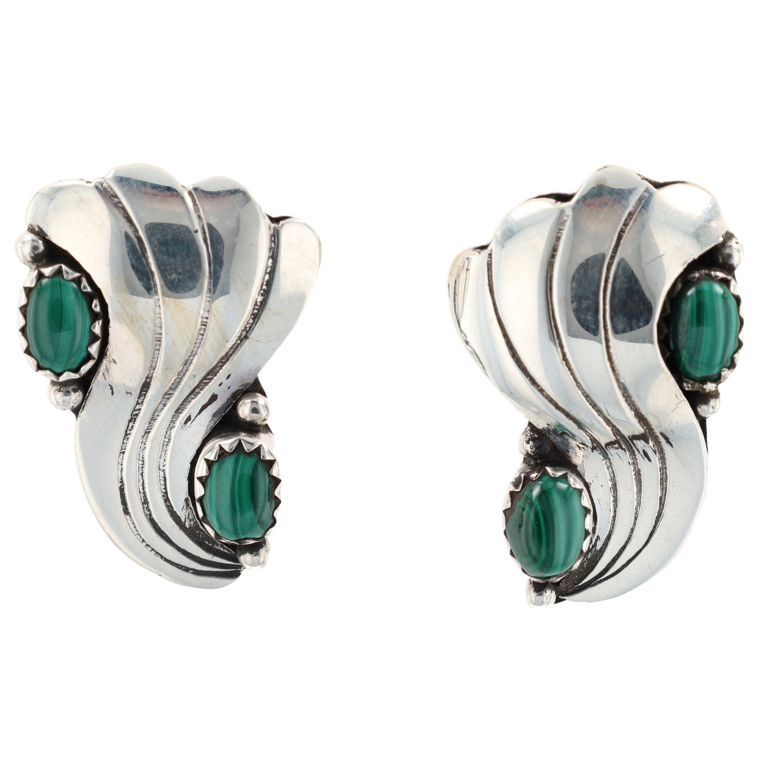 First American Traders Sterling Malachite Stud Earrings: First American Traders Sterling Malachite Stud Earrings 6.5g