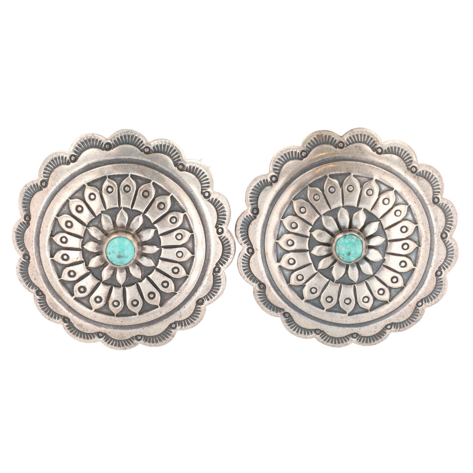 Vintage Navajo Sterling Turquoise Concho Stud Earrings: Vintage Navajo Sterling Turquoise Concho Stud Earrings 17.5g