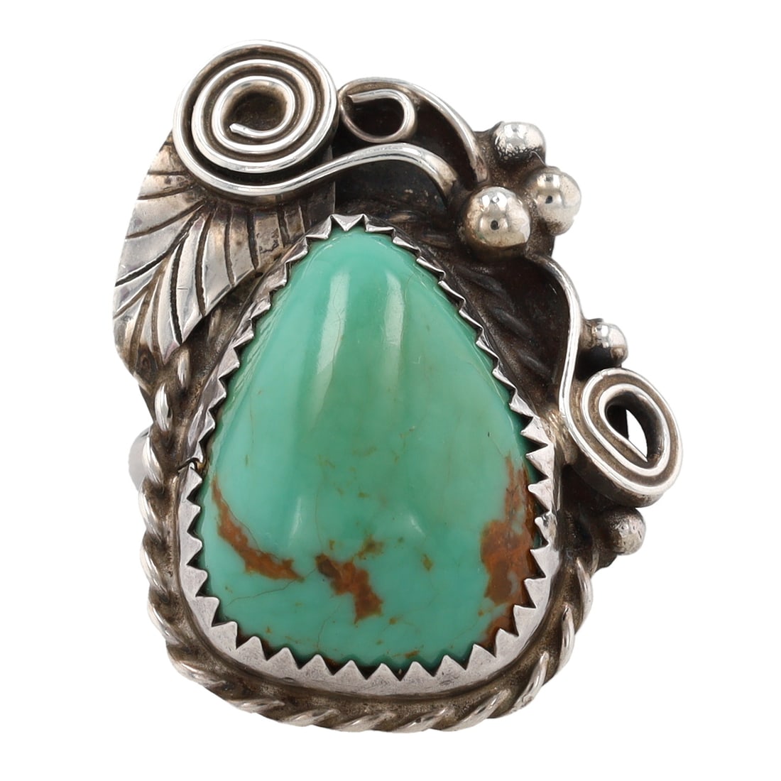 Signed Vintage Navajo Sterling Turquoise Ring Sz 5.5 (1 of 6)