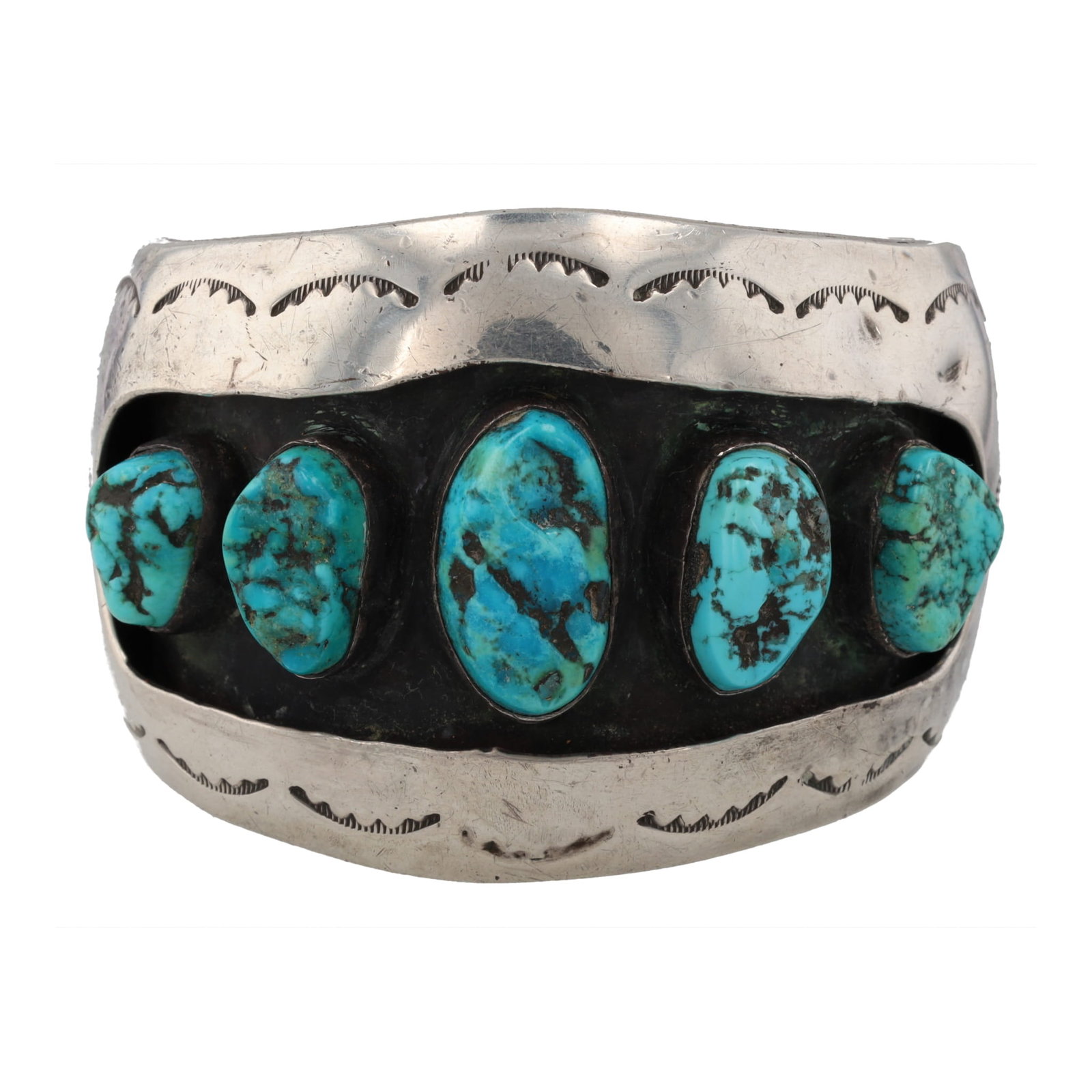 Vintage Navajo Sterling Turquoise Shadow Box Cuff Bracelet (1 of 6)