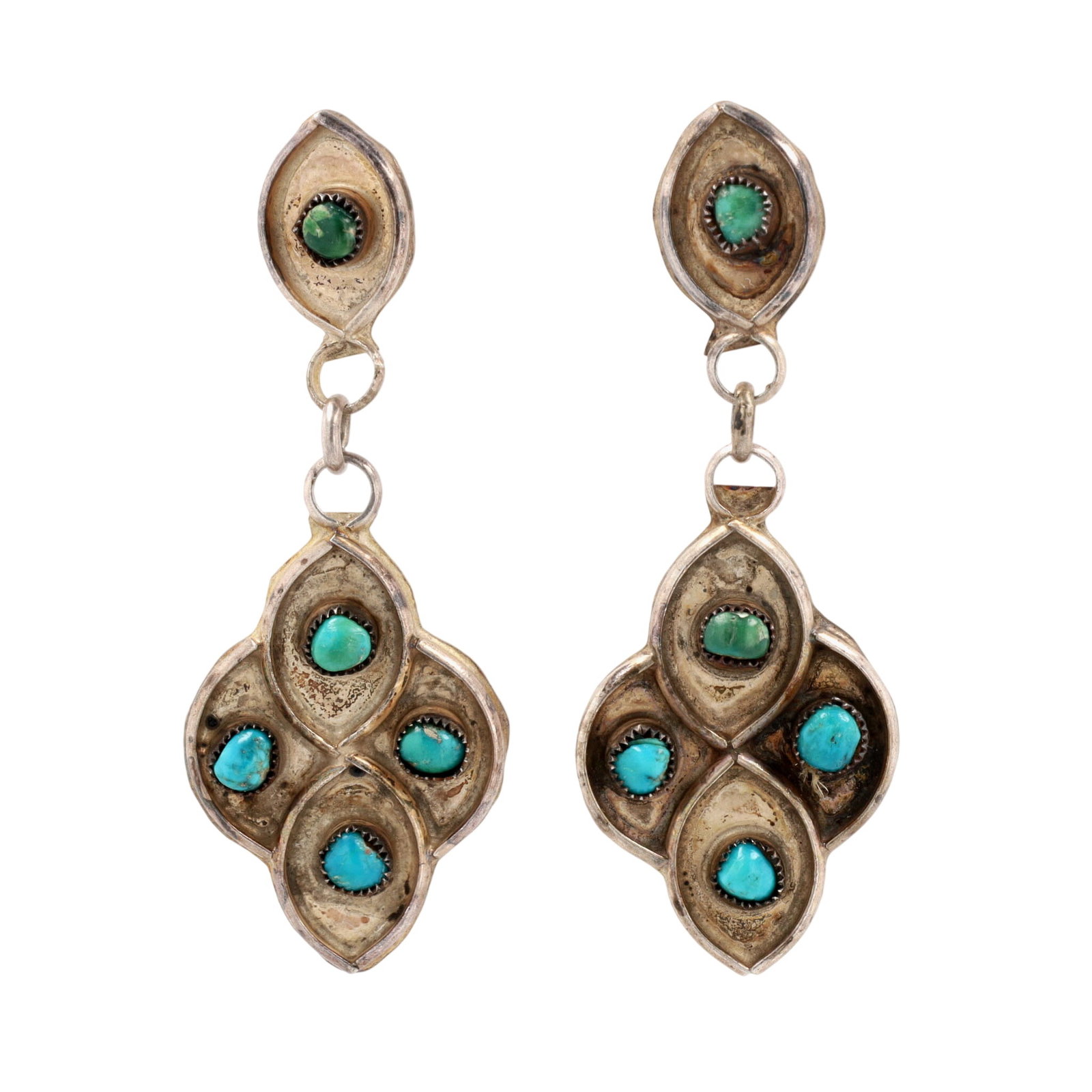 Vintage Navajo Sterling Turquoise Stud Dangle Earrings: Vintage Navajo Sterling Turquoise Stud Dangle Earrings 8.5g