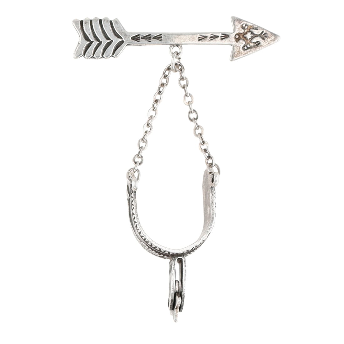 Vintage Navajo Plain Silver Arrow Spur Brooch: Vintage Navajo Plain Sterling Silver Arrow Spur Dangle Brooch 6g