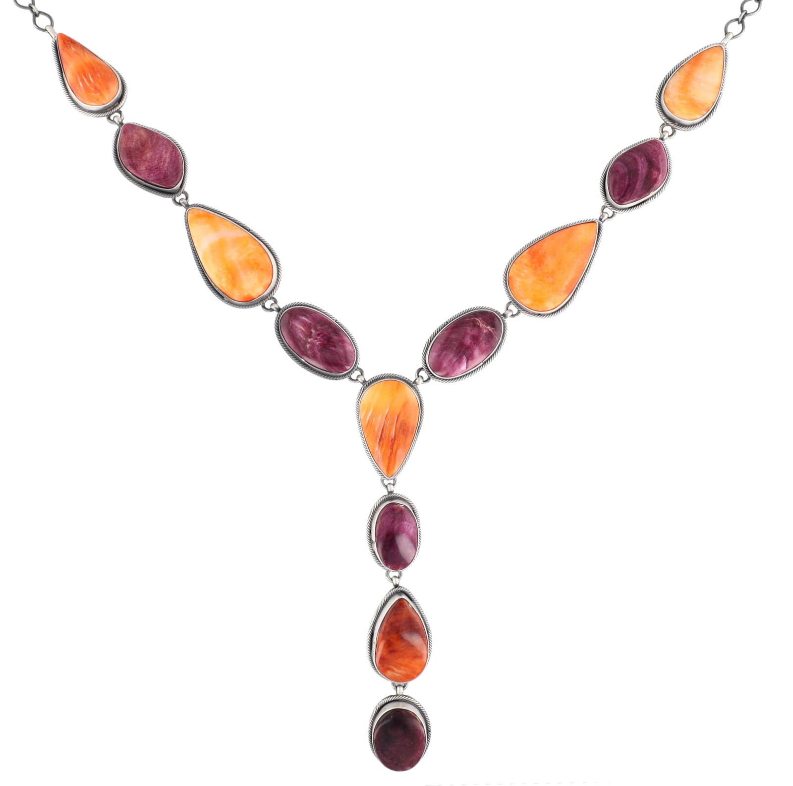 Bessie Skeets Navajo Sterling Spiny Oyster Necklace: Bessie Skeets Navajo Sterling Spiny Oyster Necklace 80g