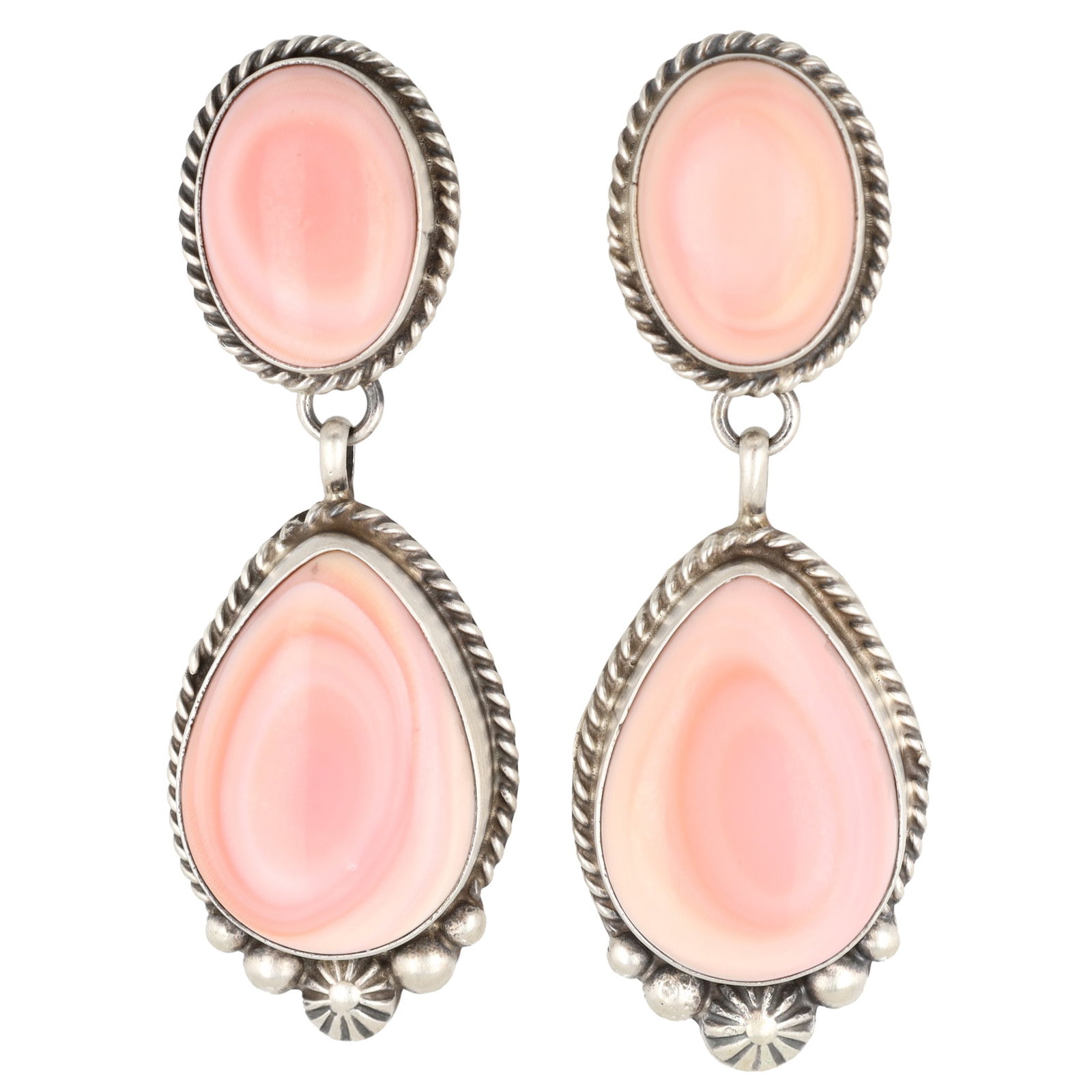 Elouise Kee Navajo Sterling Pink Conch Stud Dangle Earrings: Elouise Kee Navajo Sterling Pink Conch Stud Dangle Earrings 28.5g