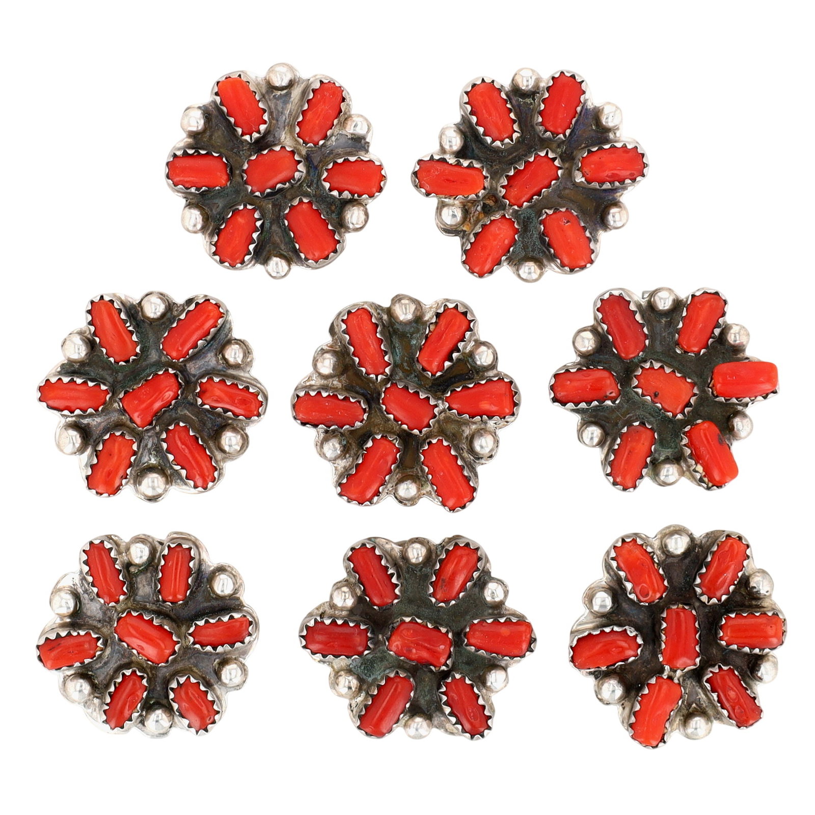 Impressive Darlene Thomas Navajo Sterling Coral Button Covers: Impressive Darlene Thomas Navajo Sterling Coral Button Covers 53g-Set of 8