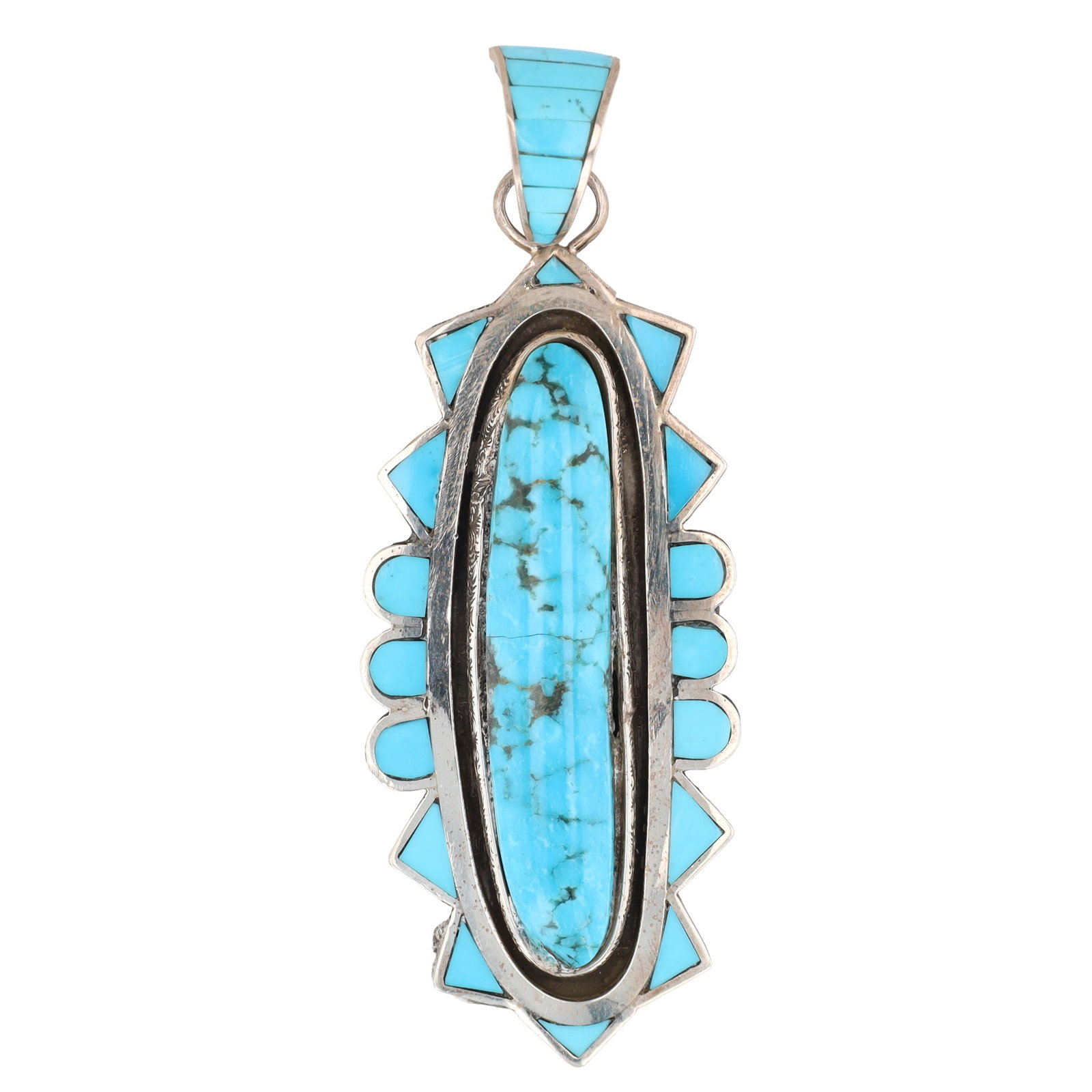 Merle House Navajo Sterling Kingman Turquoise Pendant: Merle House Navajo Sterling Kingman Turquoise Pendant 31g-As-is, crack, as shown in photos