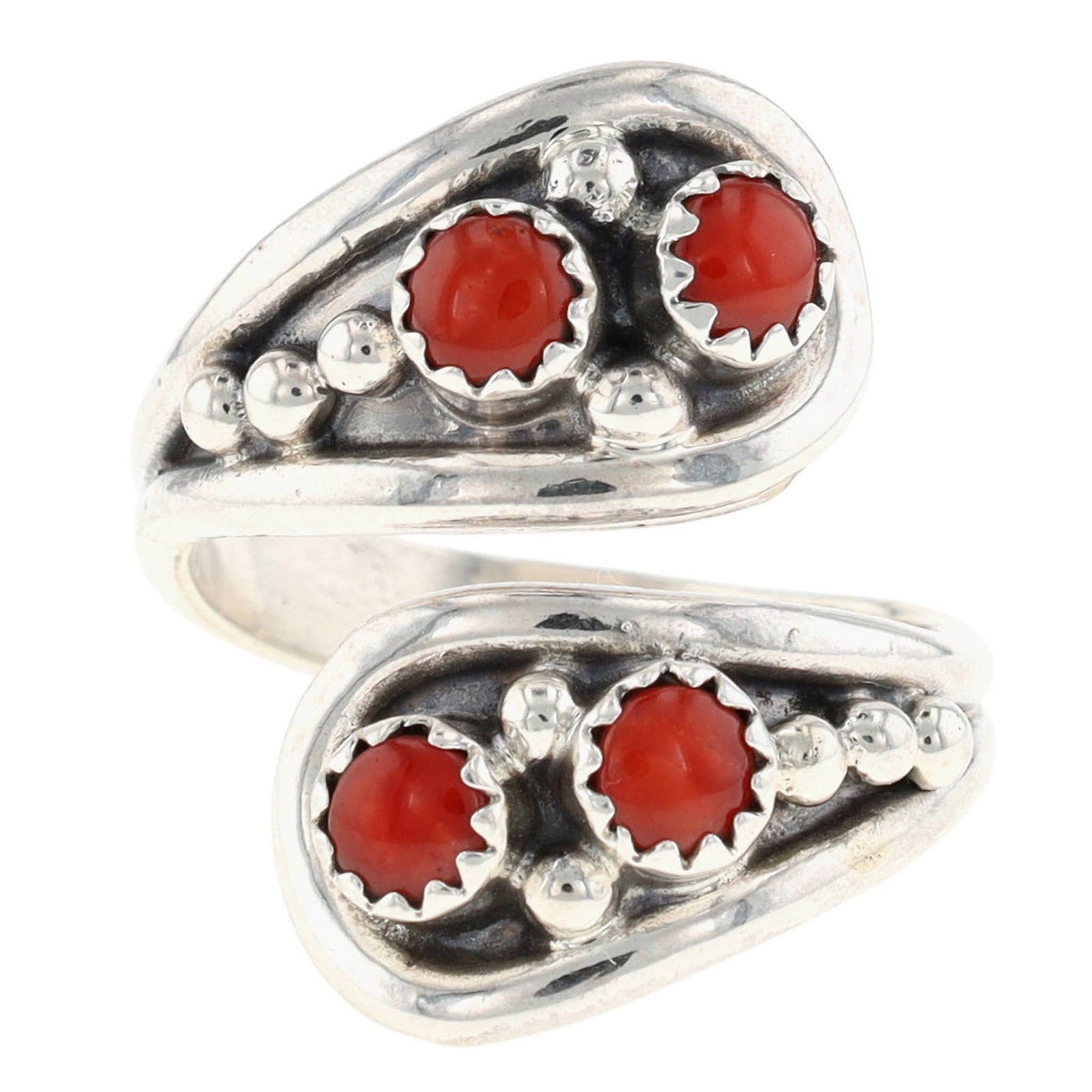 Genevieve Francisco Navajo Sterling Red Coral Adjustable Ring: Genevieve Francisco Navajo Sterling Red Coral Adjustable Ring Sz 7.5, 6g-For Running Bear Shop
