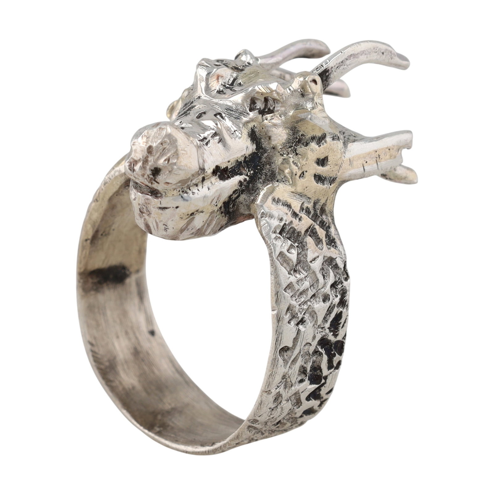 Don Dewa Plain Silver Dragon Head Mens Ring Sz 12: Don Dewa Plain Sterling Silver Dragon Head Mens Ring Sz 12, 26g