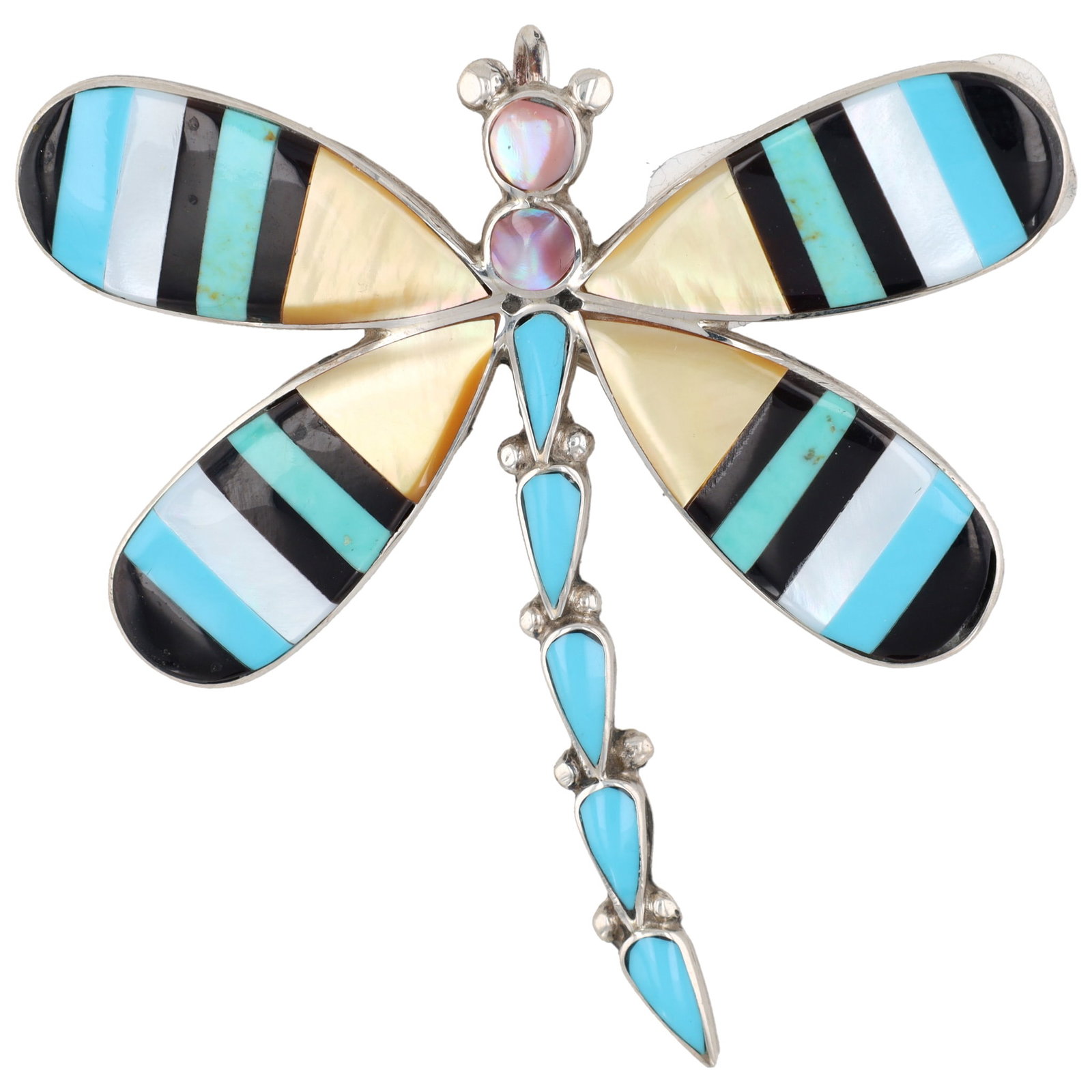 Angus Ahiyite Zuni Sterling Multi-Stone Dragonfly Inlay Brooch Pendant (1 of 4)