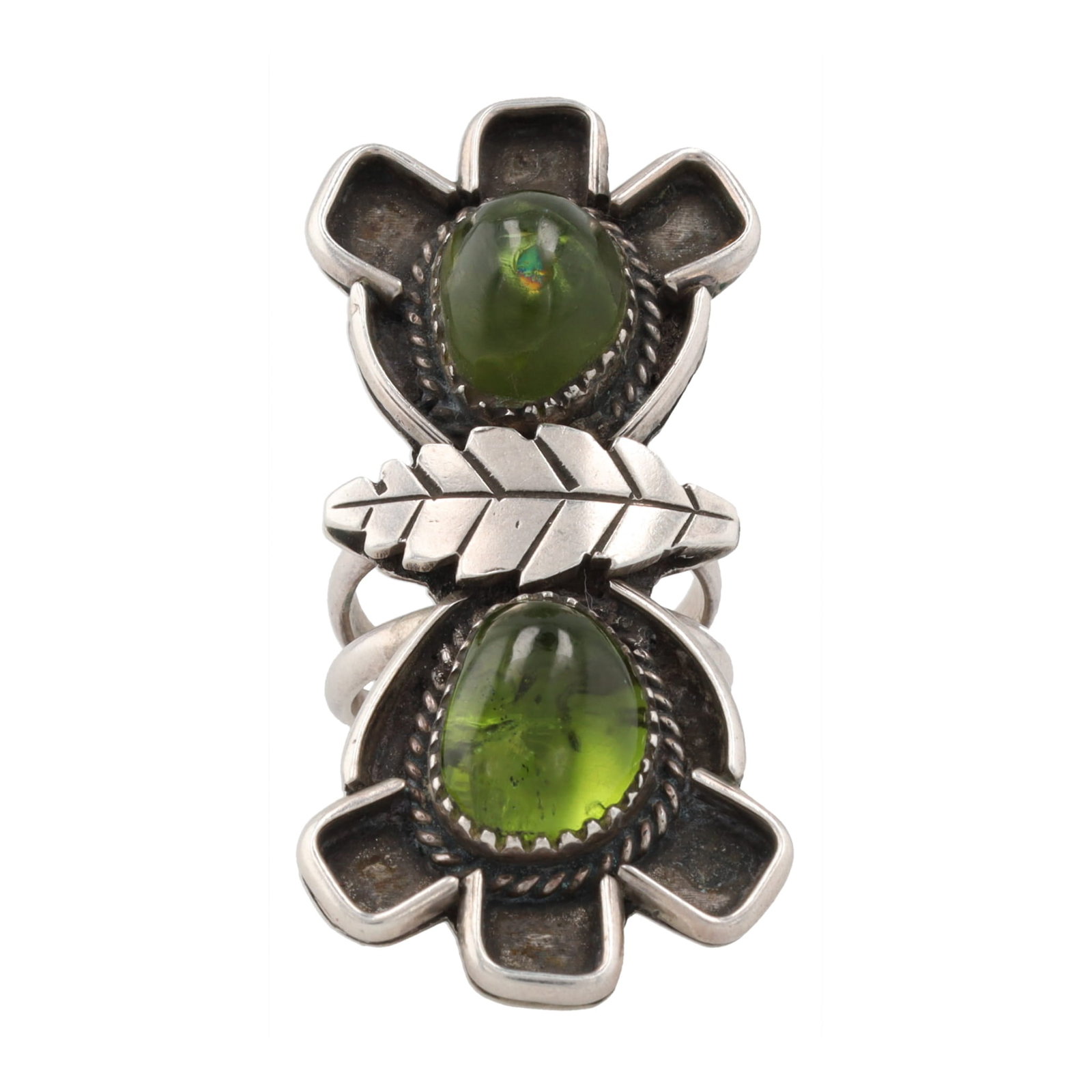 Sam Poblano Zuni Sterling Green Glass Ring Sz 5 (1 of 6)