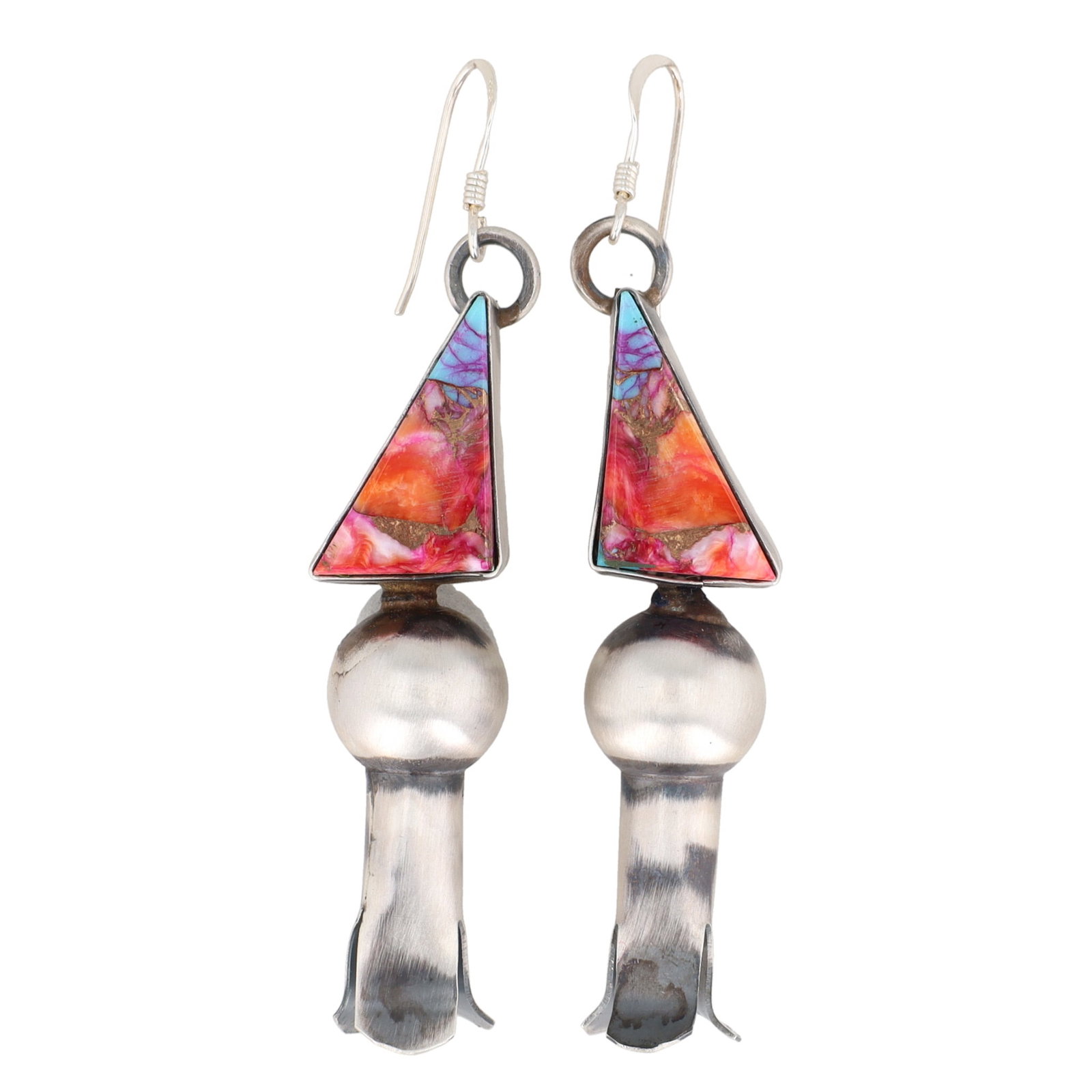 Tia Long Navajo Sterling Dahlia Squash Blossom Earrings: Tia Long Navajo Sterling Dahlia Squash Blossom Hook Earrings 12g