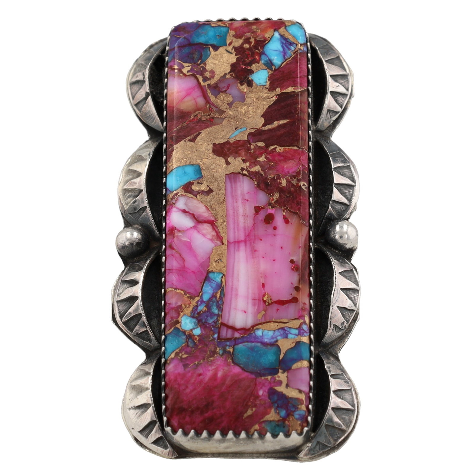 Tia Long Navajo Sterling Pink Dahlia Adjustable Ring: Tia Long Navajo Sterling Pink Dahlia Adjustable Ring Sz 6, 15g